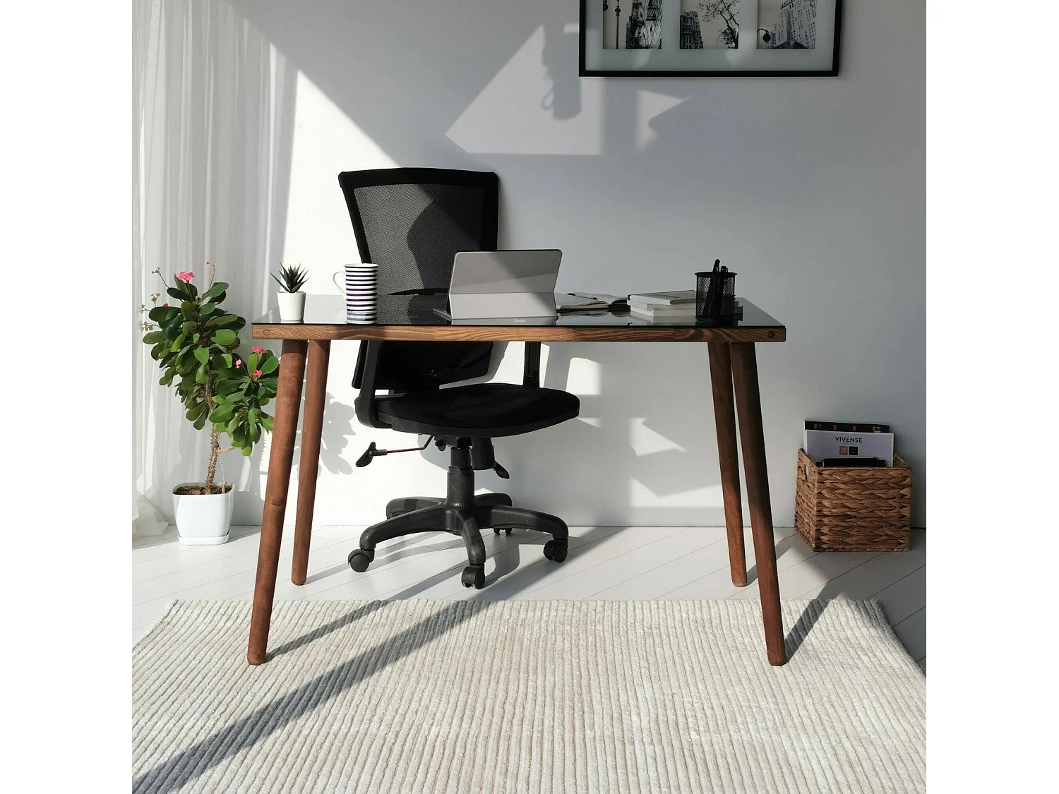 Dlojacon Bureau, Multifunctioneel Bureau, PC Houder Bureau Tafel, Werkblad, 110x60h73 cm, Walnoot