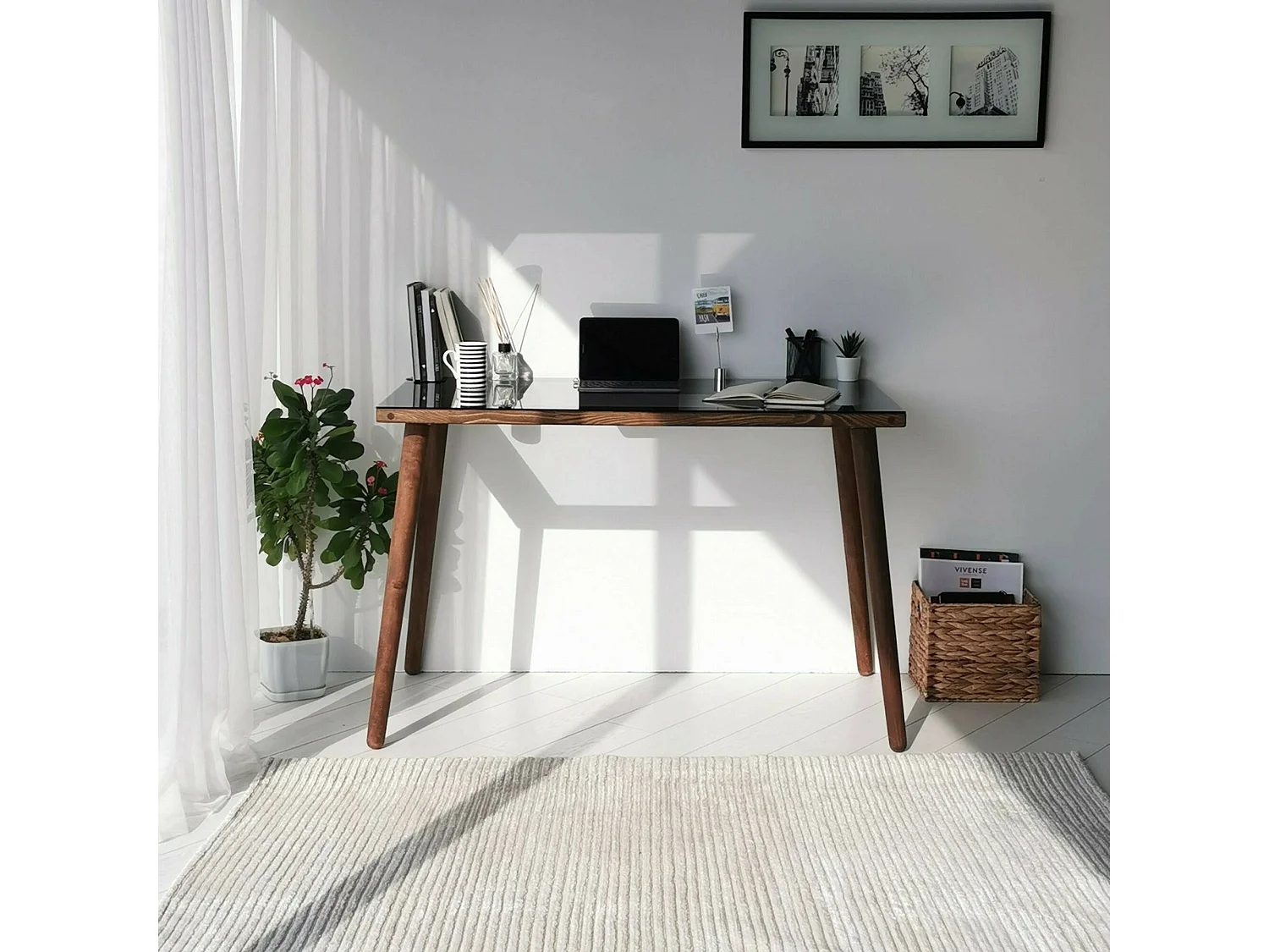 Dlojacon Bureau, Multifunctioneel Bureau, PC Houder Bureau Tafel, Werkblad, 110x60h73 cm, Walnoot