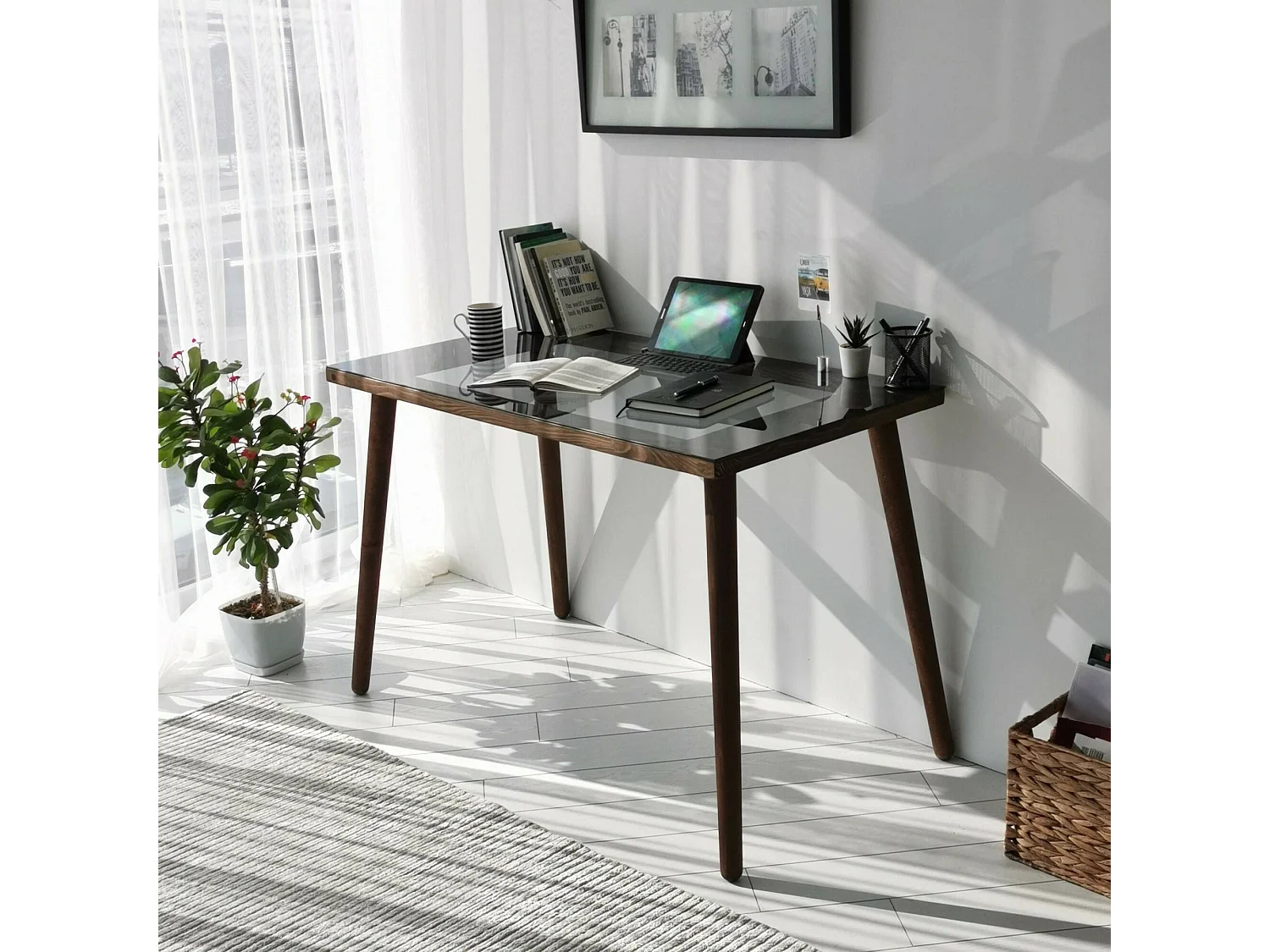 Escritorio Dlojacon, Escritorio multiusos, Mesa de oficina para PC, El plan de trabajo, 110x60h73 cm, Nuez