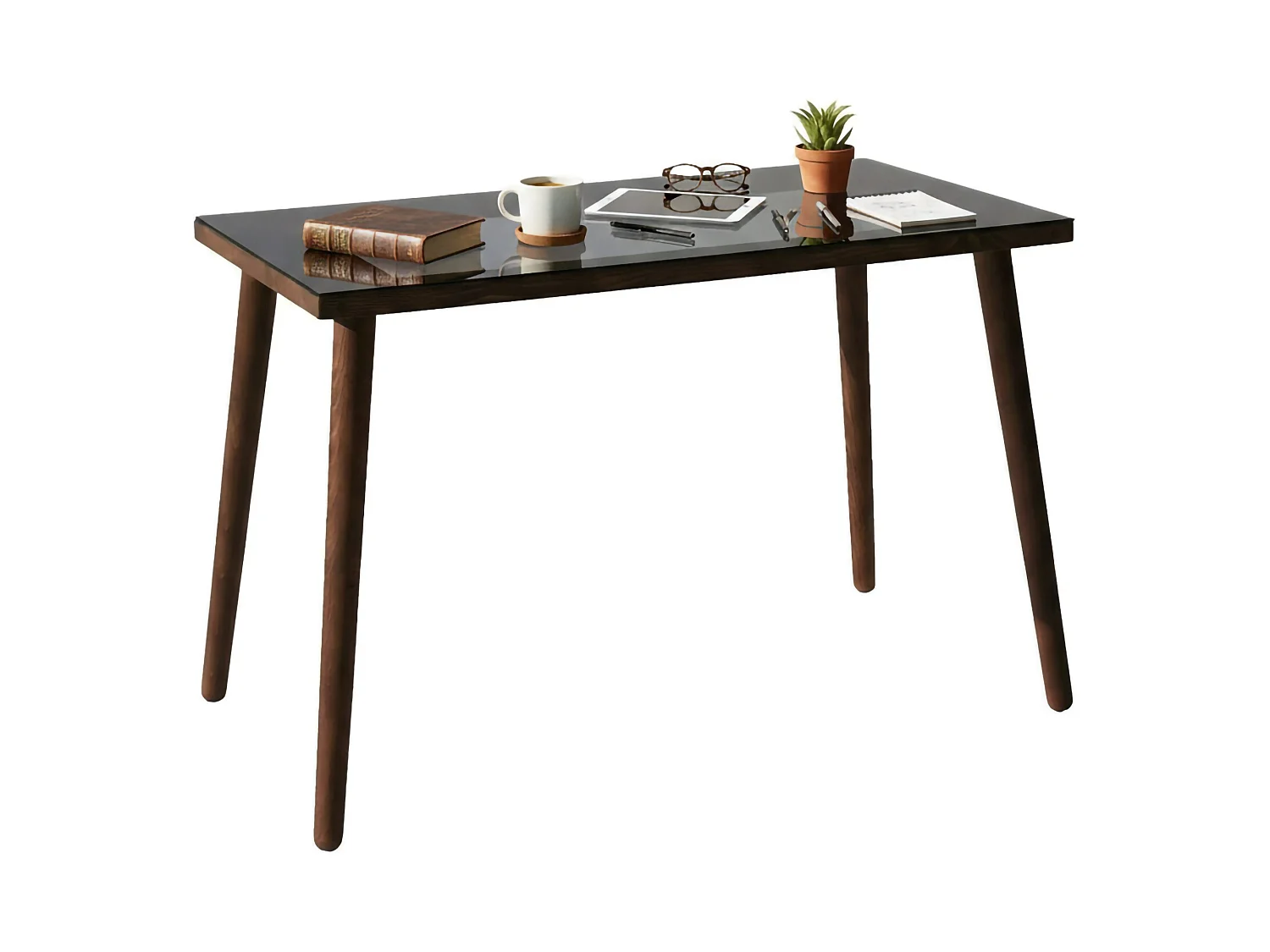 Scrivania Melita, Materiale Piano in Vetro, 60x110x73h cm Marrone Noce