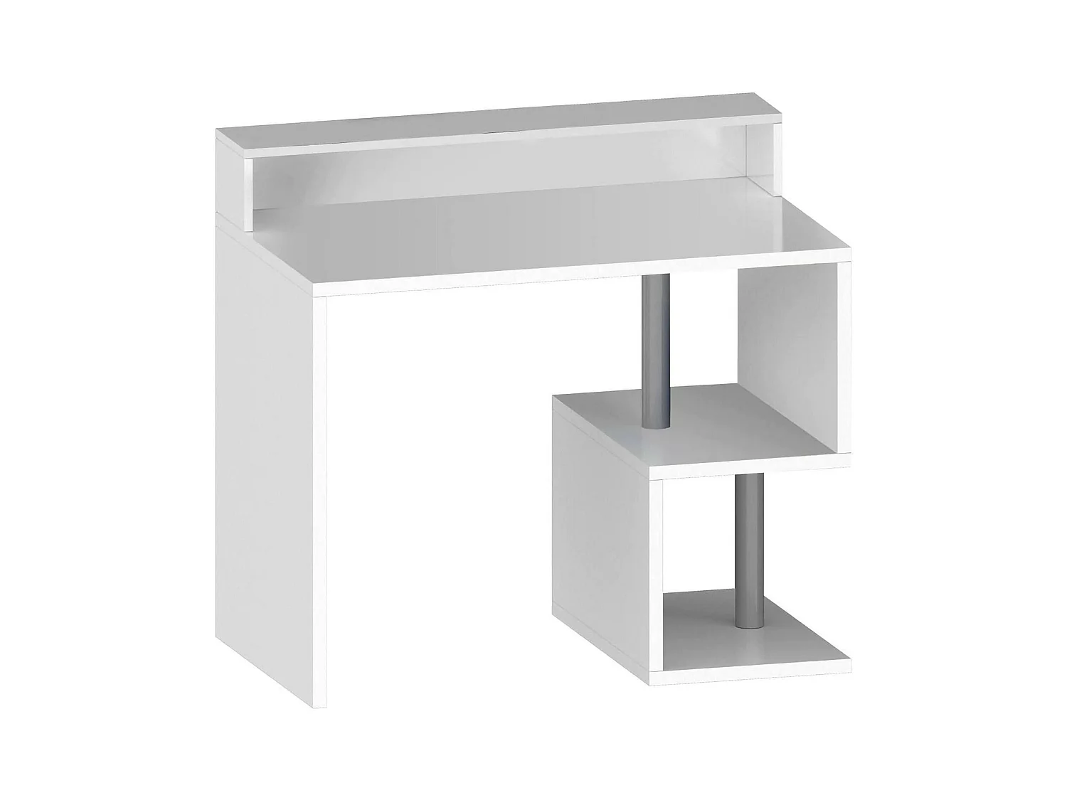 Bureau Silvio, Bureau linéaire avec étagères de rangement, Bureau polyvalent avec plateau, 100x50h93 cm, Blanc