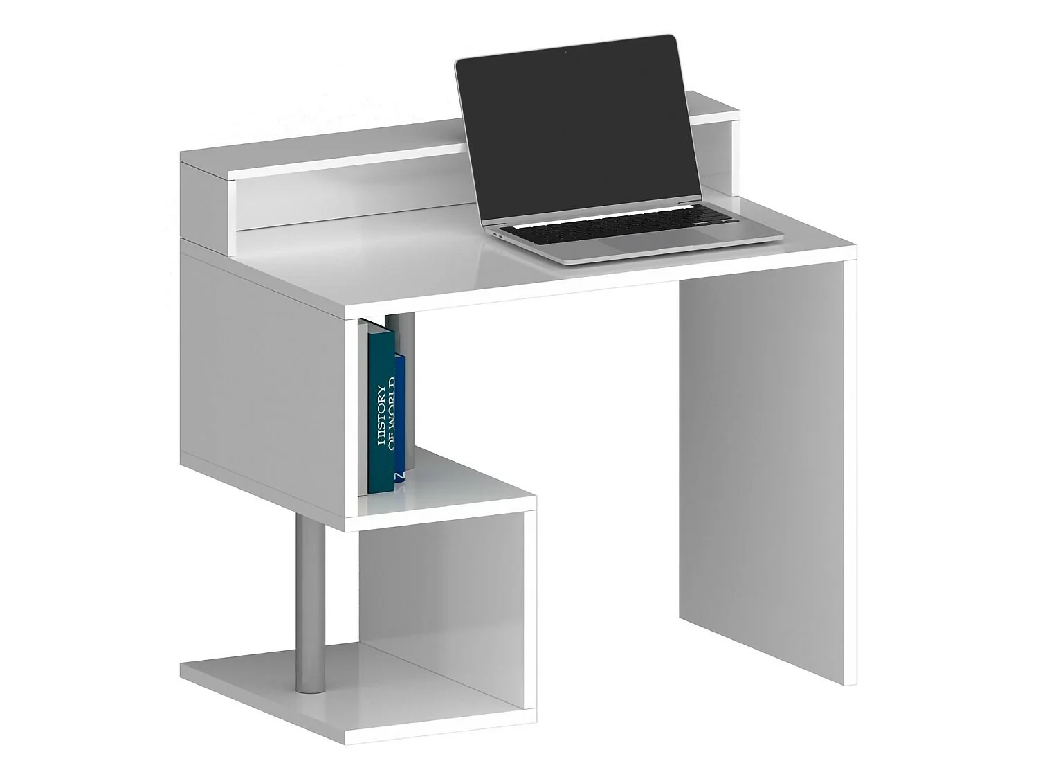 Bureau DchIchizol, Lineair Bureau met oprekplanken, Multifunctioneel kantoor Bureau met bovenzeil, 100x50h93 cm, Wit
