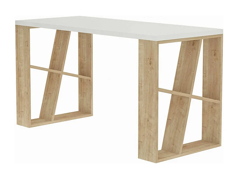 Schreibtisch Dmigliol, Mehrzweckschreibtisch, Bürotisch für PC, Eckschreibtisch, 140x60h75 cm, WeiÃŸ und Eiche