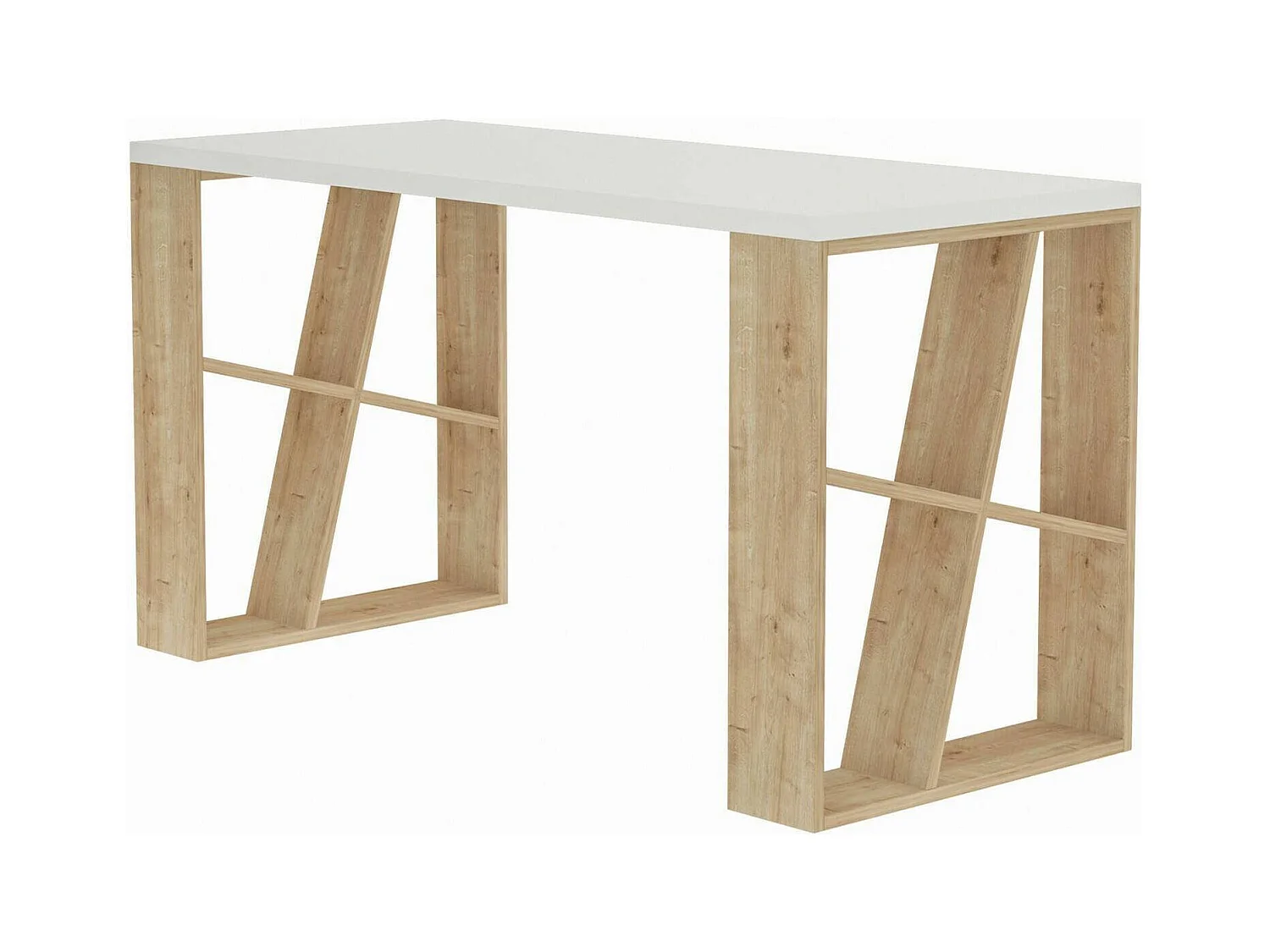 Bureau Keid, Pupitre polyvalent, Table de bureau pour PC, Plan de travail, 140x60h75 cm, Blanc et chêne