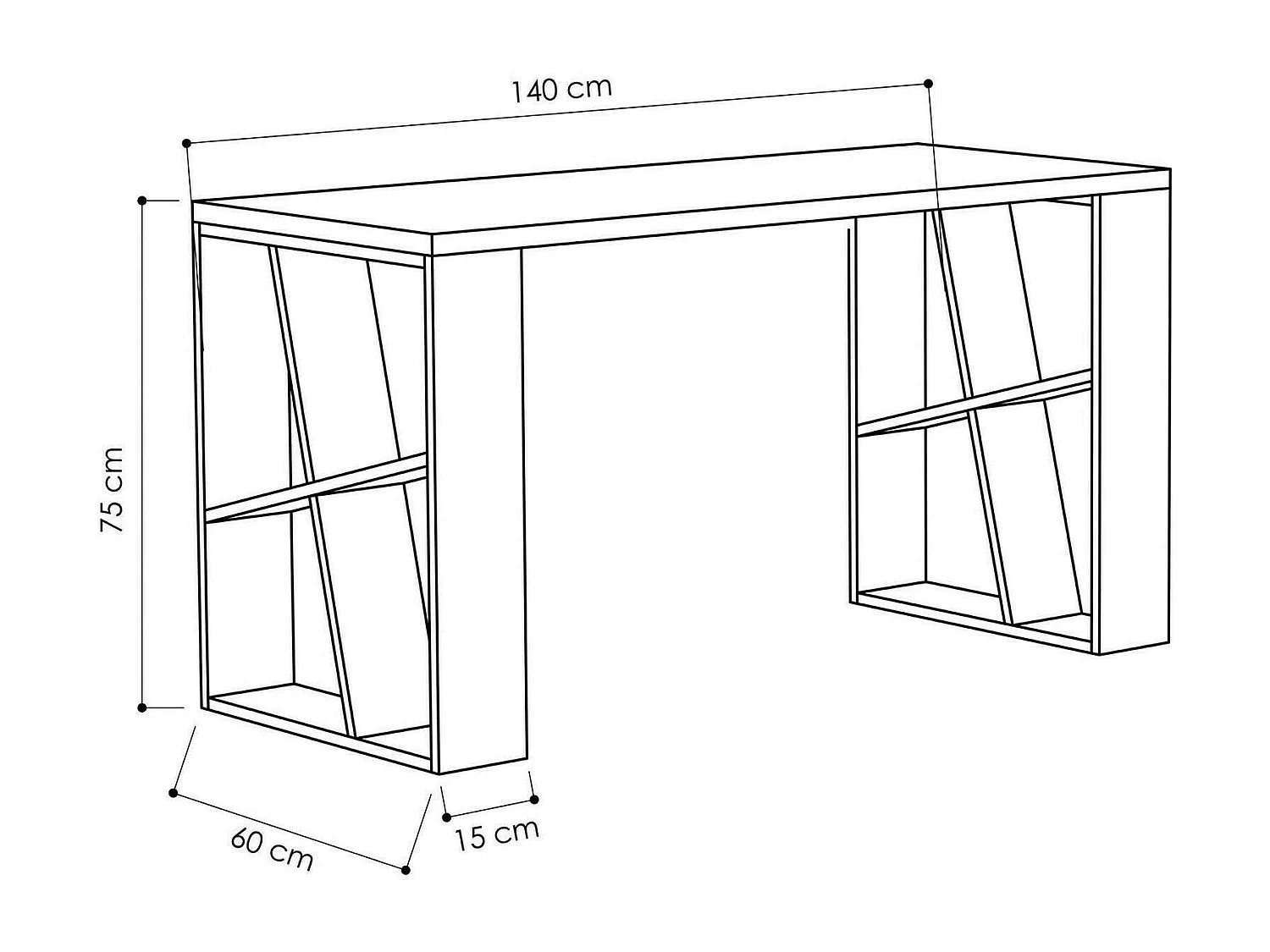 Bureau Keid, Pupitre polyvalent, Table de bureau pour PC, Plan de travail, 140x60h75 cm, Blanc et chêne