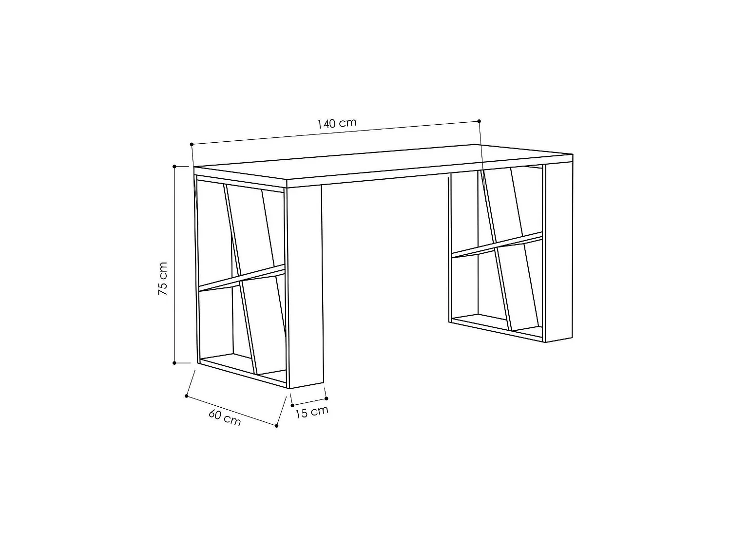 Bureau Keid, Pupitre polyvalent, Table de bureau pour PC, Plan de travail, 140x60h75 cm, Blanc et chêne