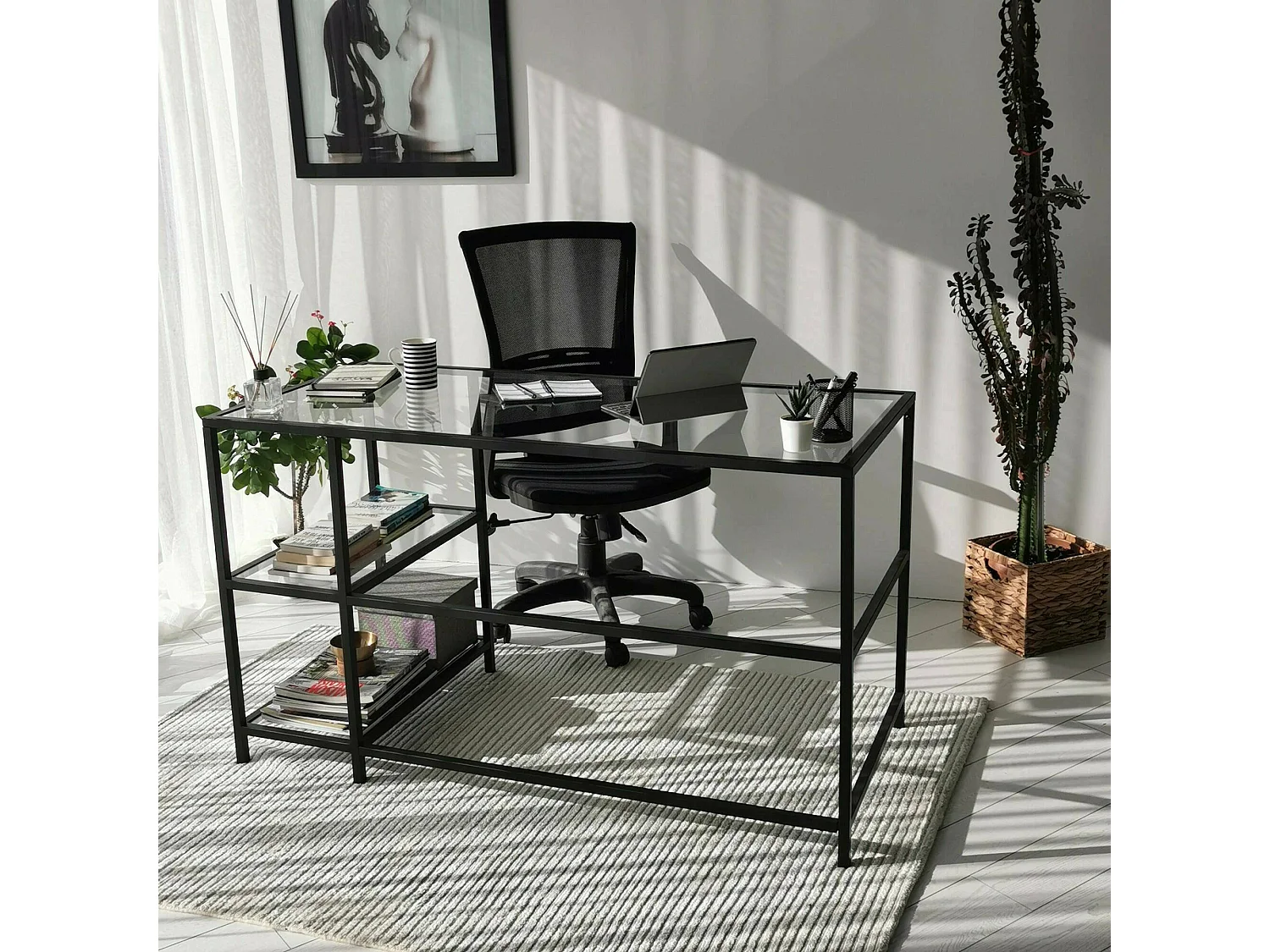 Escritorio Dkarlsso, Escritorio multiusos, Mesa de oficina para PC, El plan de trabajo, 130x60h75 cm, Negro