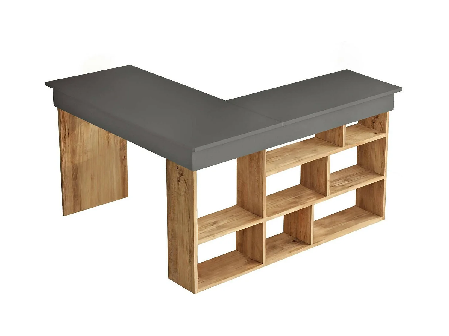 Dfavasul-dist, Multifunctioneel Bureau, TavoPc-deur voor kantoor, werkblad, 129x120h72 cm, Eiken en Zwart