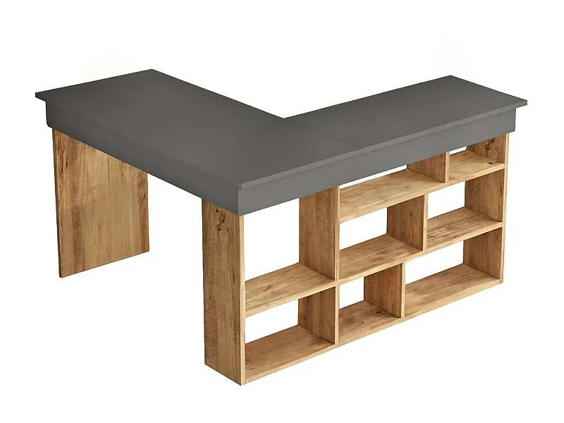 Escritorio Dfavasul, Escritorio multiusos, Mesa de oficina para PC, El plan de trabajo, 129x120h72 cm, Roble y Negro