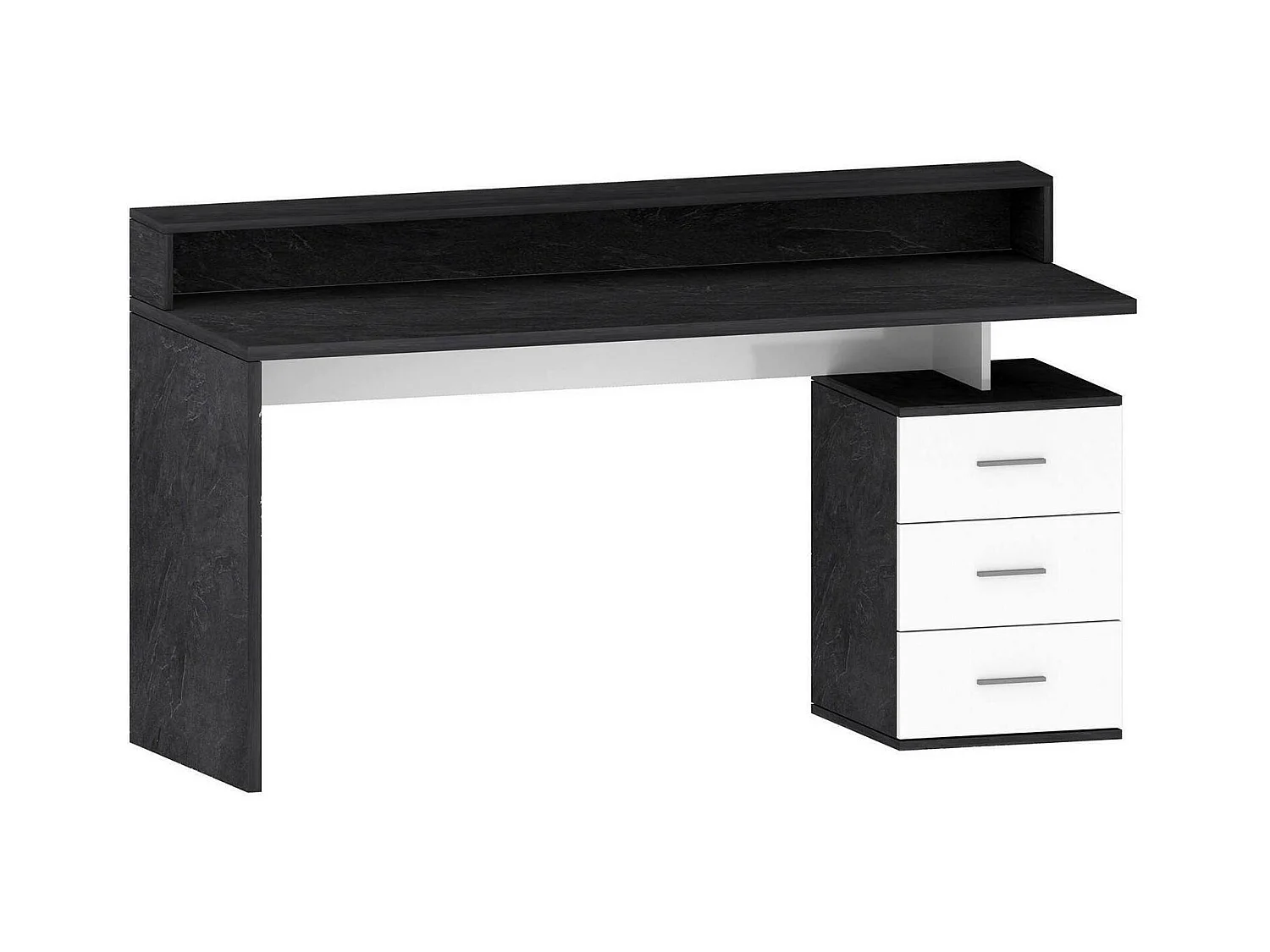 Dcaligar bureau, bureau met overhead en LED verlichting,Multifunctioneel bureau, ruimtever bureau, 160x60h90 cm, wit en leisteen