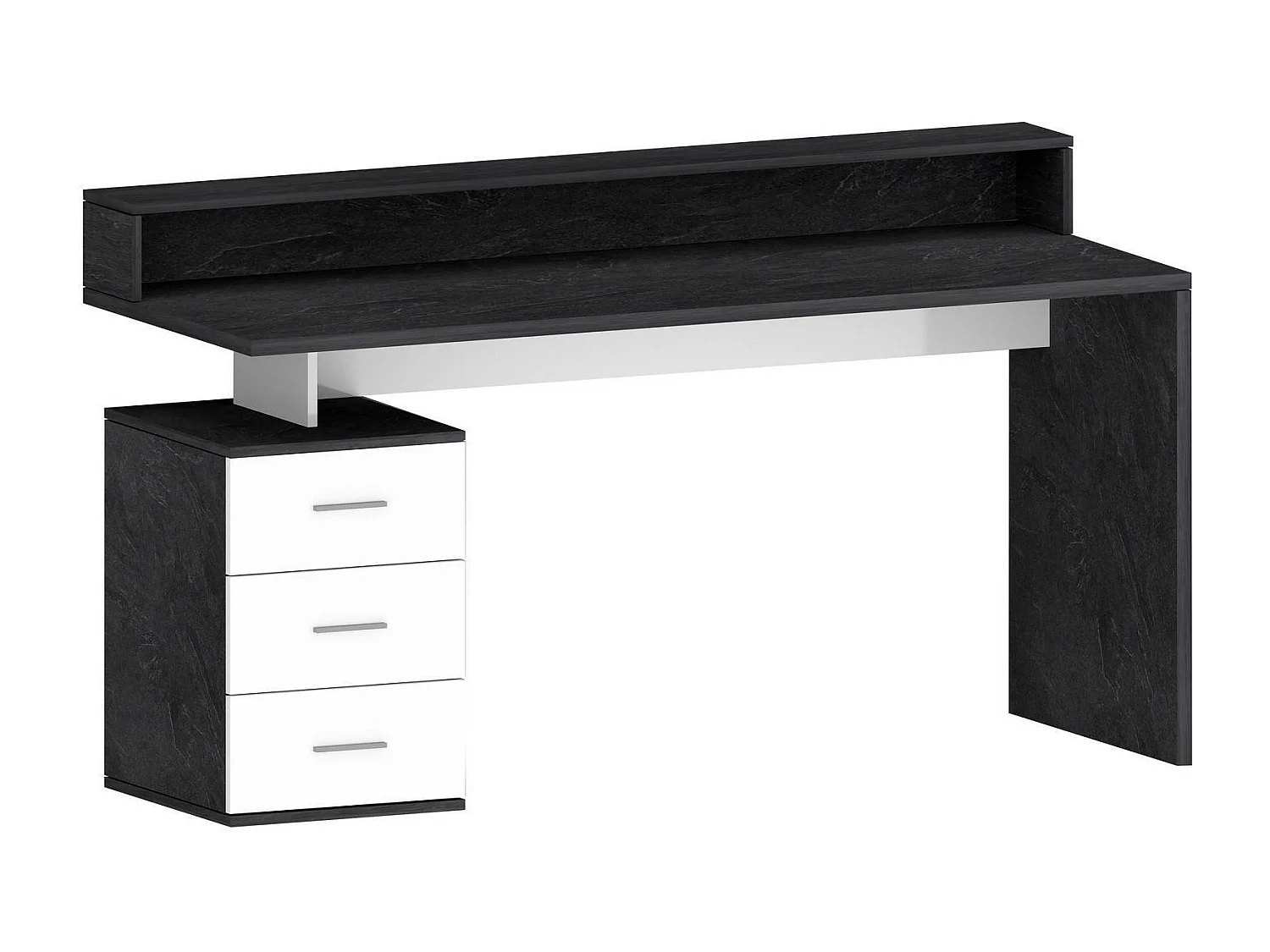 Dcaligar bureau, bureau met overhead en LED verlichting,Multifunctioneel bureau, ruimtever bureau, 160x60h90 cm, wit en leisteen