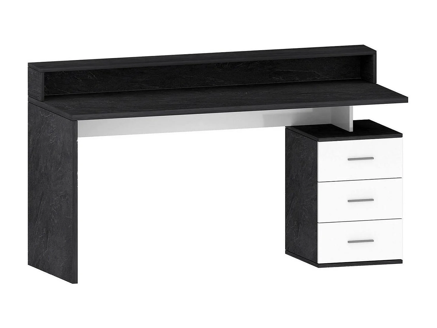 Bureau Alexandre, Bureau avec plateau et lampes LED, Bureau polyvalent, Bureau gain de place multi-positions, 160x60h90 cm, Blanc et Ardoise