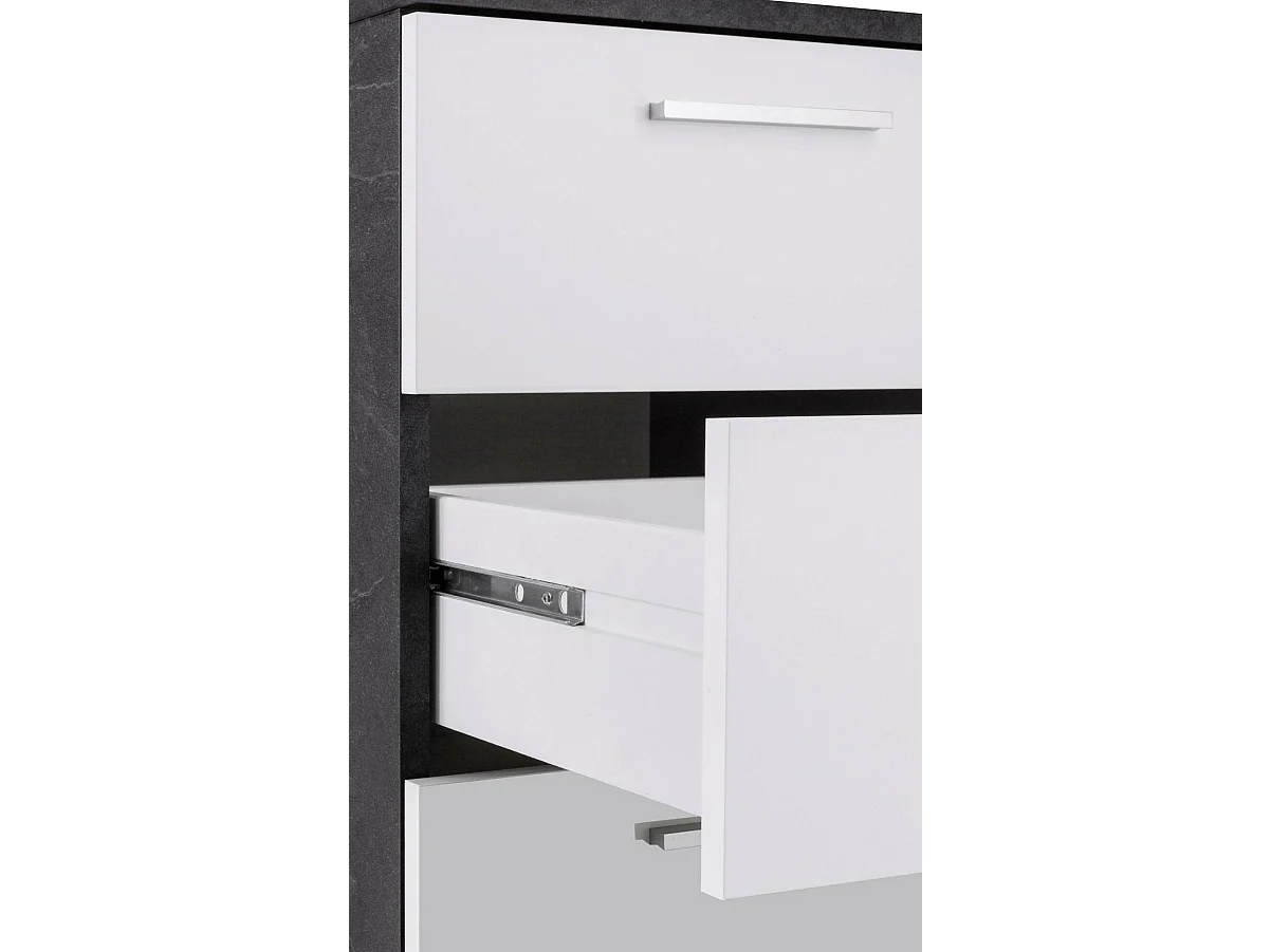 Bureau Alexandre, Bureau avec plateau et lampes LED, Bureau polyvalent, Bureau gain de place multi-positions, 160x60h90 cm, Blanc et Ardoise