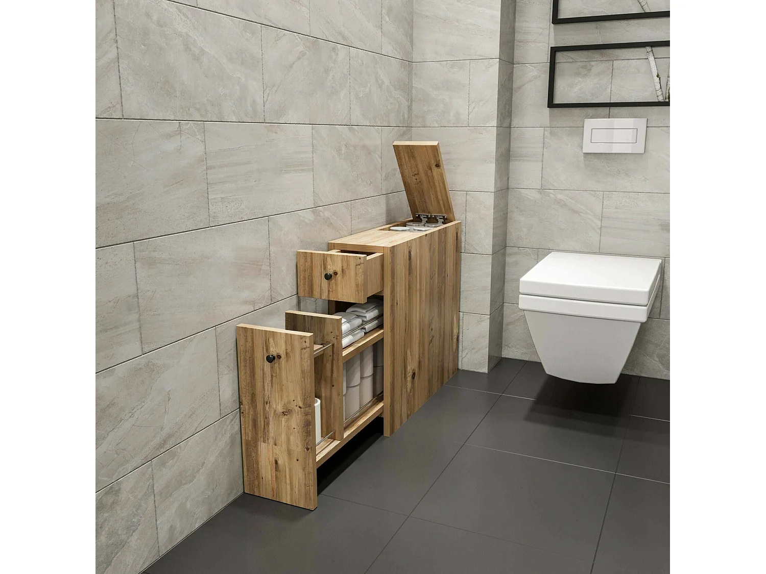 Mobiel onder de gootsteen Dmagon, Mobiel dBadkamer, Wastafelcontainer, Wastafelkast, 20x60h55 cm, Eik