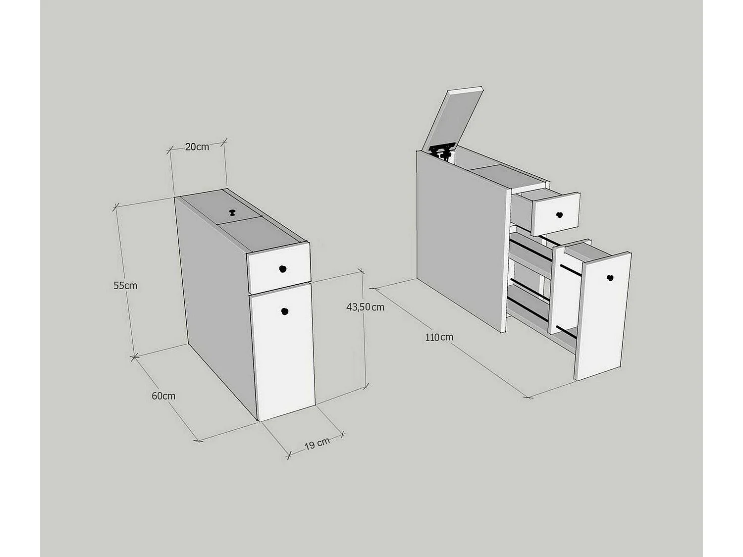 Meuble sous lavabo Galene, Armoire de toilette, Récipient pour lavabo, Meuble d'évier, 20x60h55 cm, Chêne