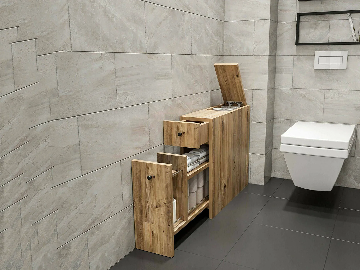 Meuble sous lavabo Galene, Armoire de toilette, Récipient pour lavabo, Meuble d'évier, 20x60h55 cm, Chêne