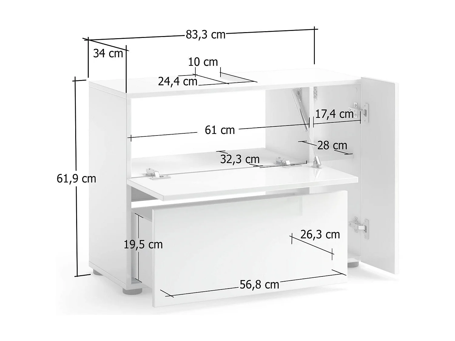 Badezimmermöbel Dellertsso, Badezimmerschrank, Mehrzweckschrank, Hängeschrank mit Spiegel, Made in Italy, Glänzendes Weiß, 83x34h62 cm