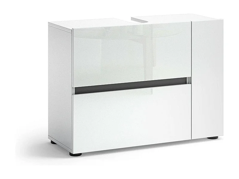 Meuble sous lavabo Luanda, Armoire de toilette, Récipient pour lavabo, Meuble d'évier, Made in Italy, Blanc brillant, 83x34h62 cm