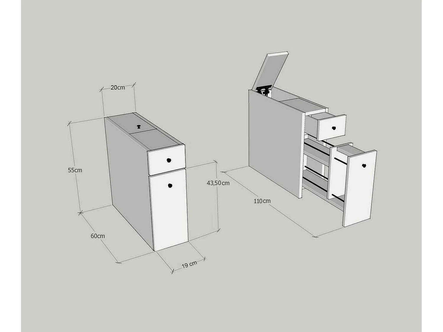Meuble sous lavabo Galene, Armoire de toilette, Récipient pour lavabo, Meuble d'évier, 20x60h55 cm, Blanc