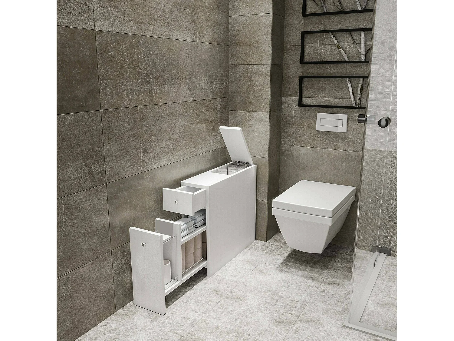 Meuble sous lavabo Galene, Armoire de toilette, Récipient pour lavabo, Meuble d'évier, 20x60h55 cm, Blanc