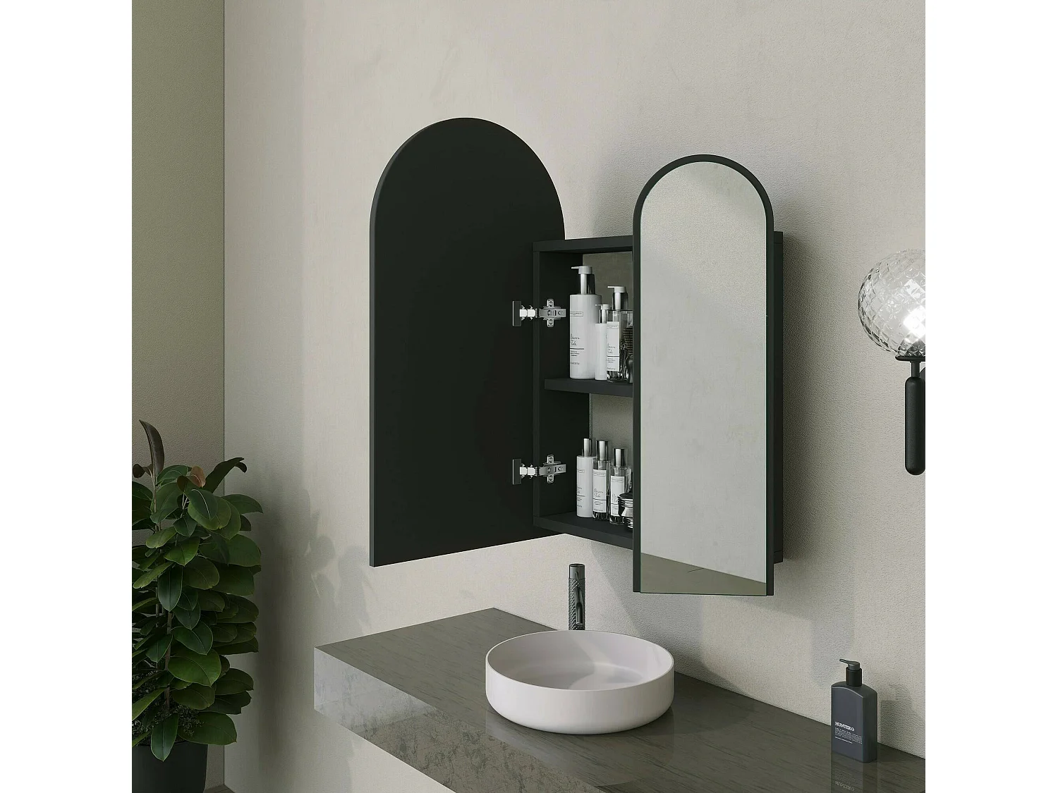 Meuble sous lavabo Chara, Armoire de toilette, Récipient pour lavabo, Meuble d'évier, 50x12h45 cm, Noir
