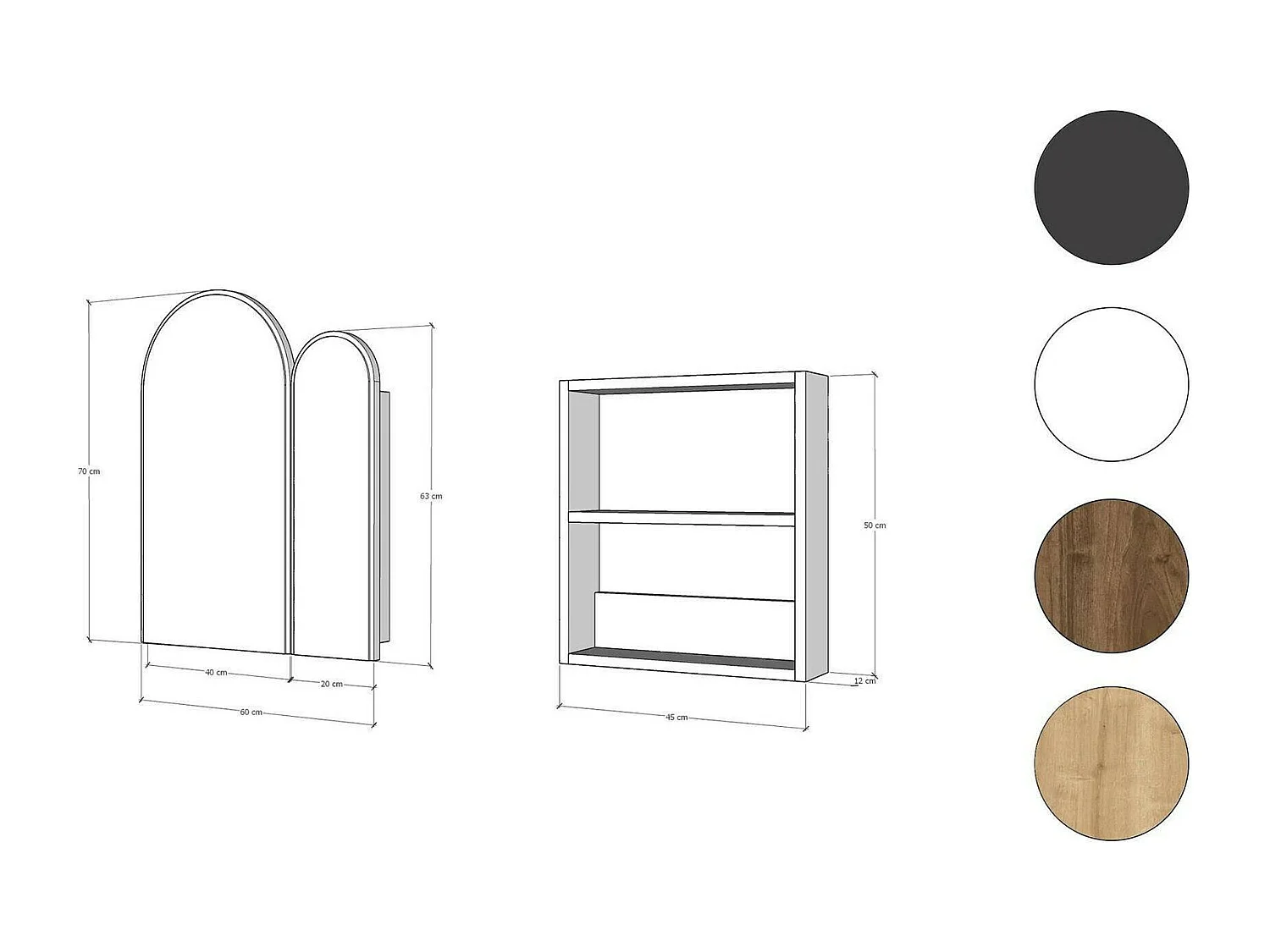 Meuble sous lavabo Chara, Armoire de toilette, Récipient pour lavabo, Meuble d'évier, 50x12h45 cm, Noir