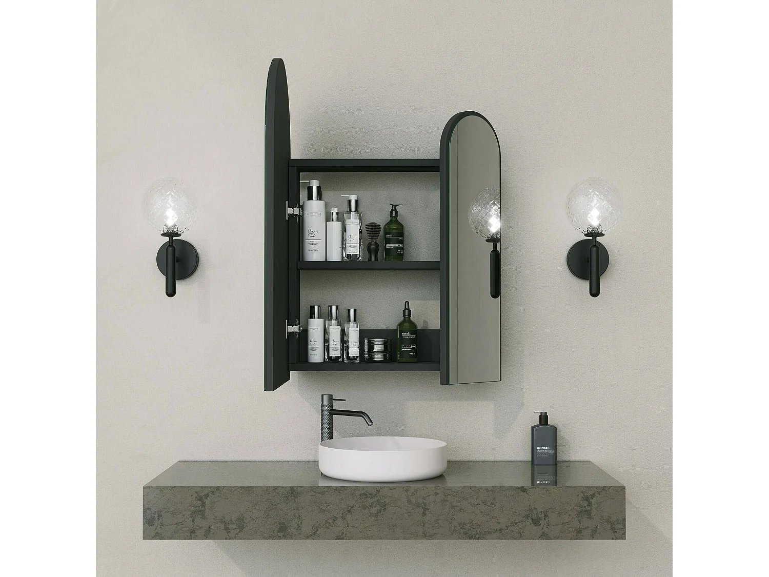 Meuble sous lavabo Chara, Armoire de toilette, Récipient pour lavabo, Meuble d'évier, 50x12h45 cm, Noir