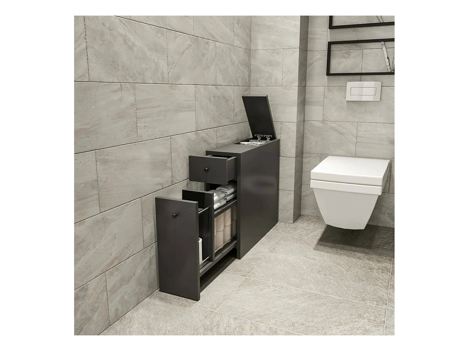 Meuble sous lavabo Galene, Armoire de toilette, Récipient pour lavabo, Meuble d'évier, 20x60h55 cm, Anthracite