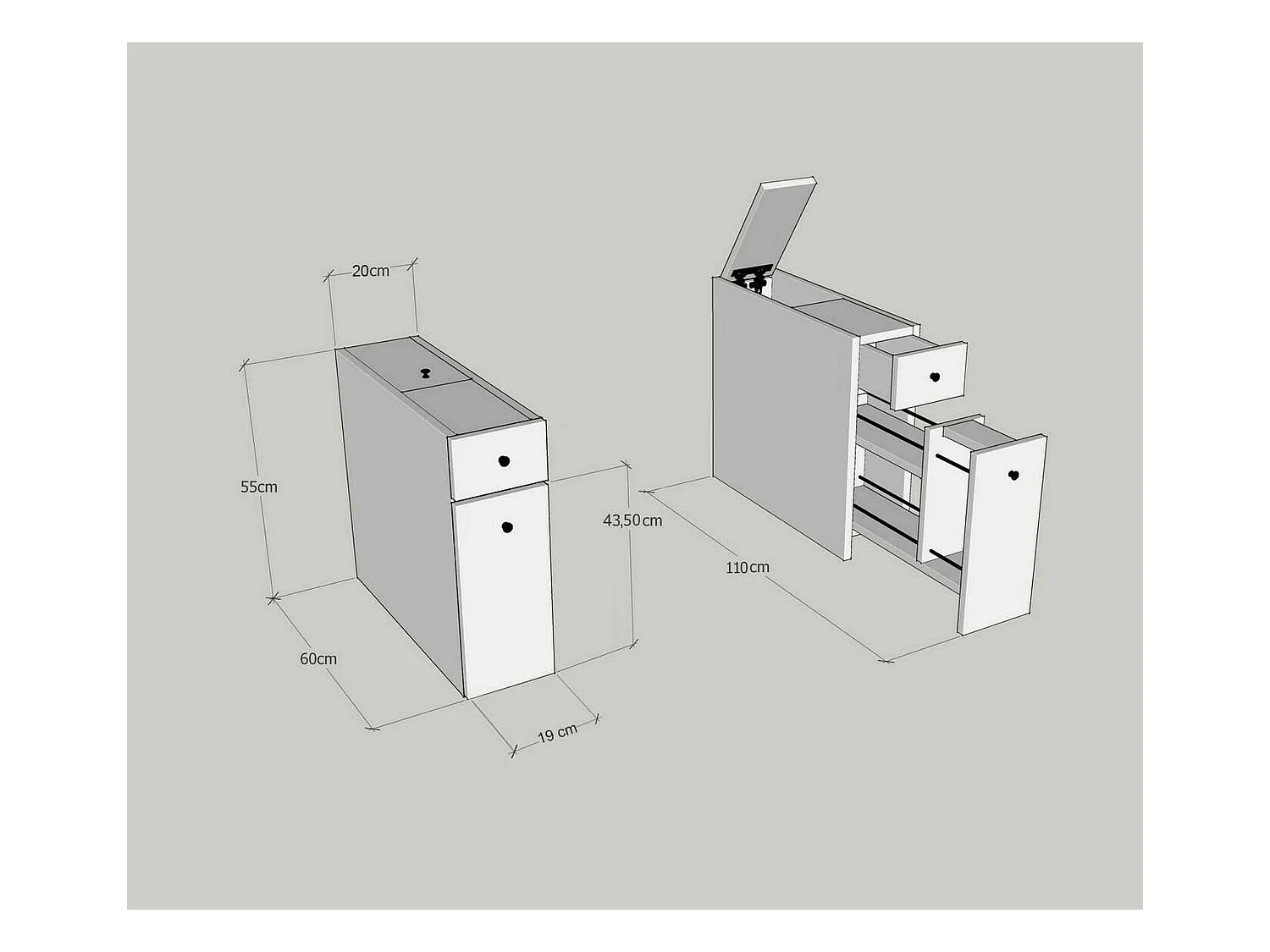 Meuble sous lavabo Galene, Armoire de toilette, Récipient pour lavabo, Meuble d'évier, 20x60h55 cm, Anthracite