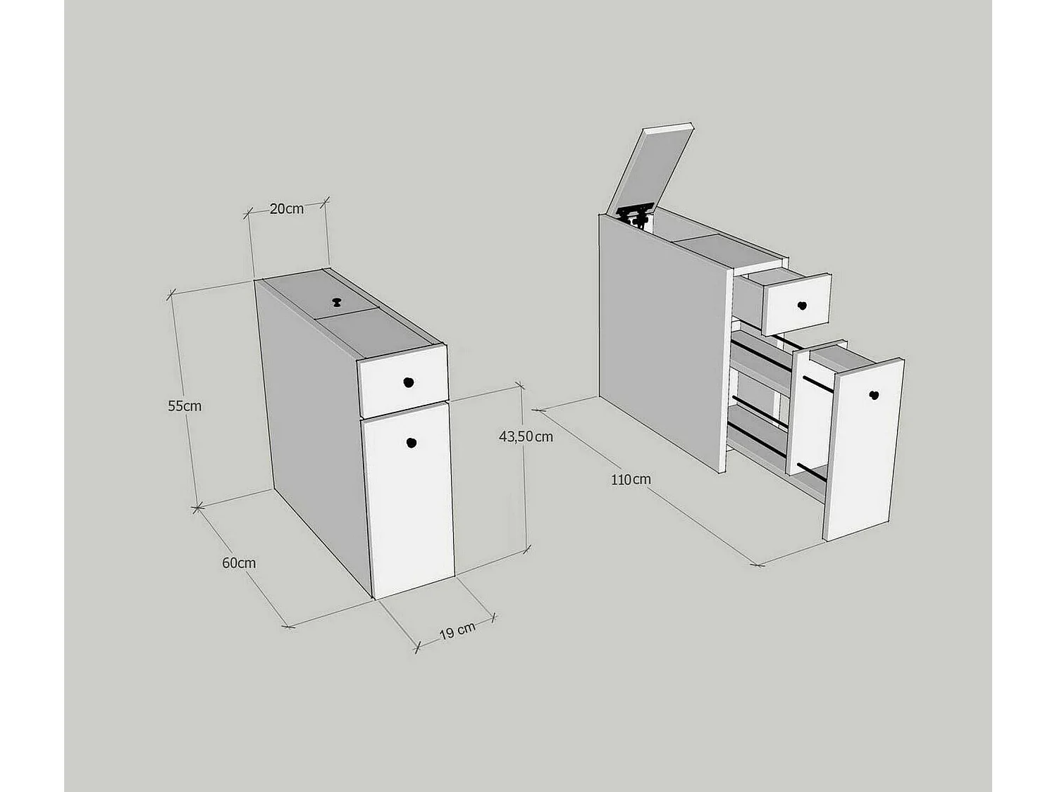 Bajo el armario Dmagon, Mueble de baño, Contenedor de lavabo, Mueble fregadero, 20x60h55 cm, Antracita