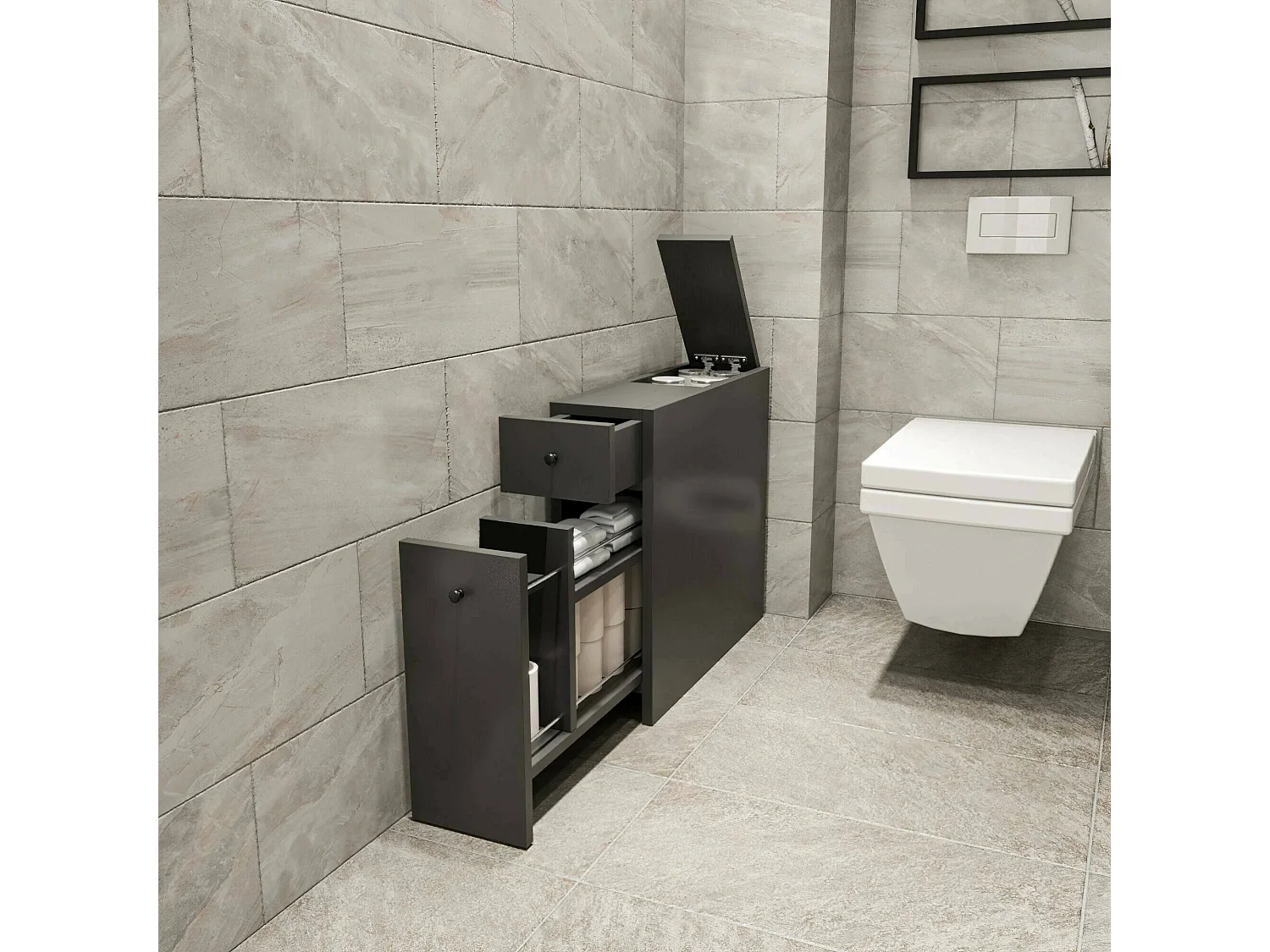 Meuble sous lavabo Galene, Armoire de toilette, Récipient pour lavabo, Meuble d'évier, 20x60h55 cm, Anthracite