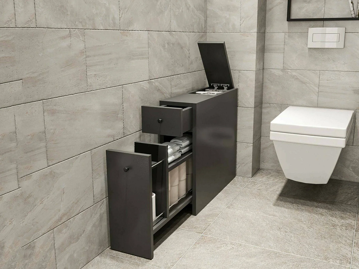 Meuble sous lavabo Galene, Armoire de toilette, Récipient pour lavabo, Meuble d'évier, 20x60h55 cm, Anthracite