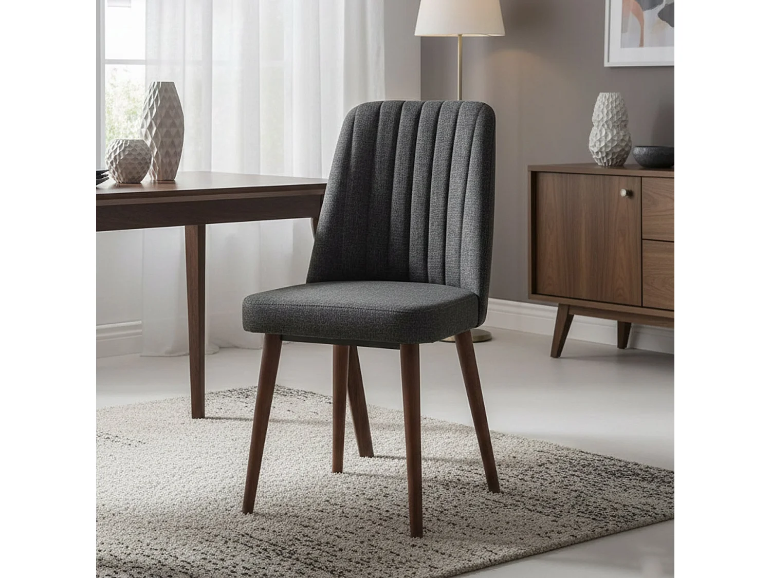Chaise Alzirr, Sièges intérieurs, Chaise rembourrée, Fauteuil polyvalent, 47x46h89 cm, Noyer et Anthracite