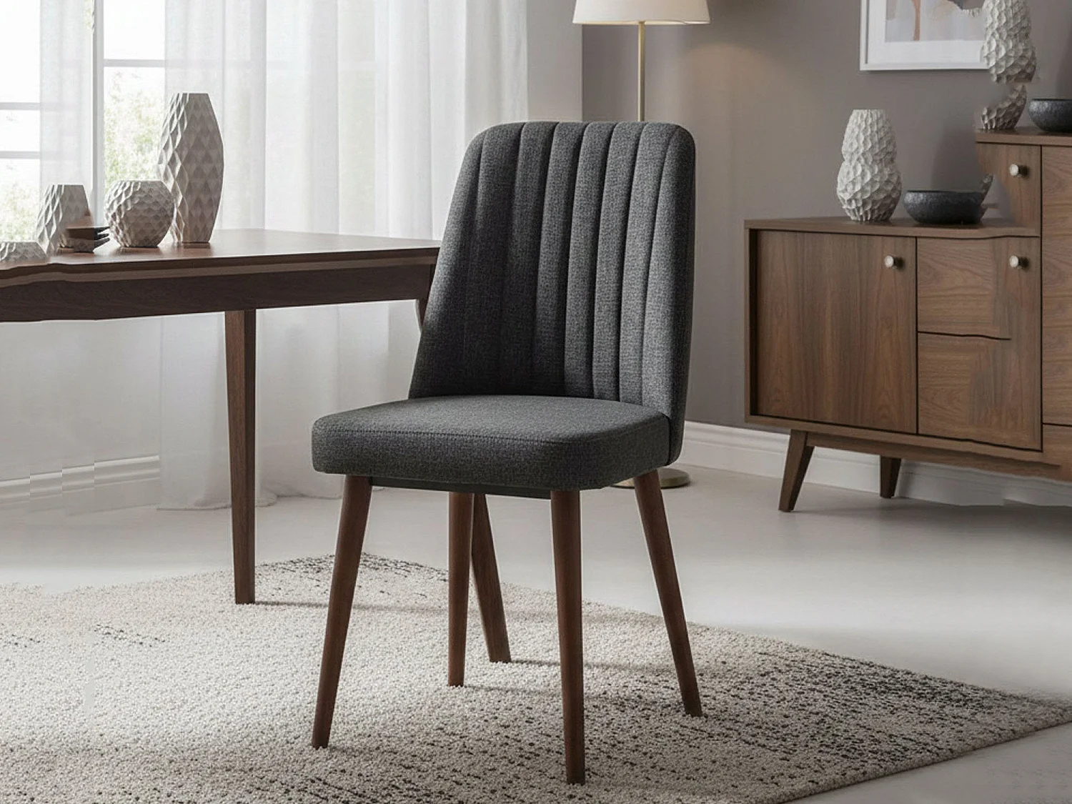 Chaise Alzirr, Sièges intérieurs, Chaise rembourrée, Fauteuil polyvalent, 47x46h89 cm, Noyer et Anthracite