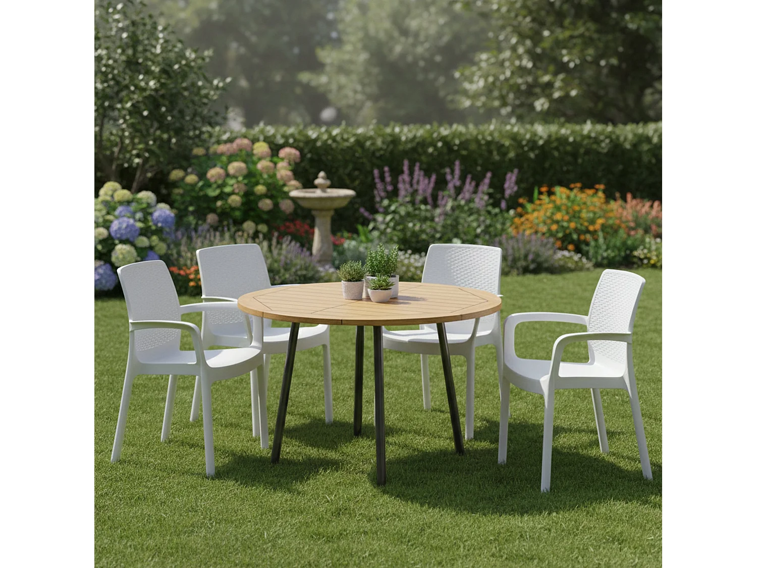 Ensemble de 4 chaises d'extérieur Viterbo, Sièges de jardin, Chaise de table à manger, Fauteuil d'extérieur effet rotin, 100% Made in Italy, 54x60h82 cm, Blanc