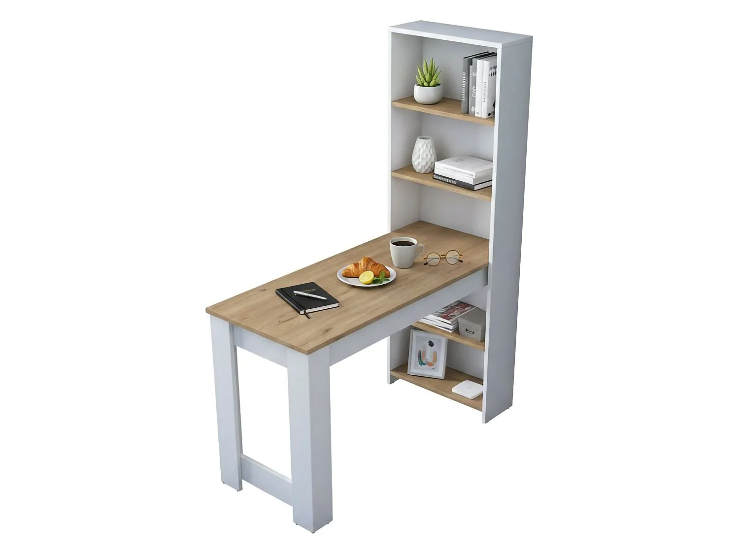 Mesa fixa Dpintaur, Prateleira de cozinha, ConsollE para sala de jantar, prateleira retangular fixa, 120x54h154 cm, nogueira e branco