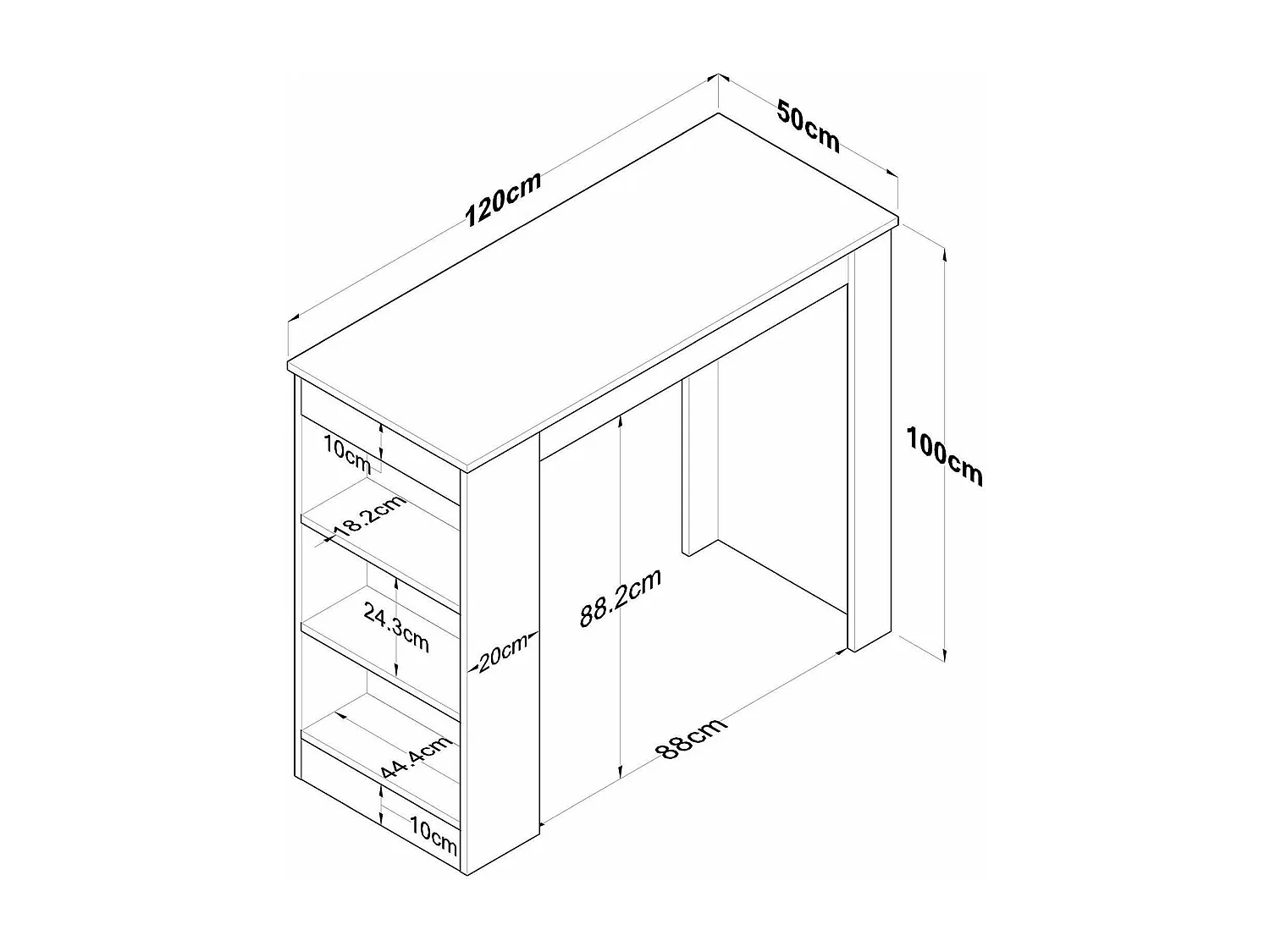 Table fixe Navi, Etagère de cuisine, Consolle à manger, Tablette rectangulaire fixe, 120x50h100 cm, Noyer et Blanc