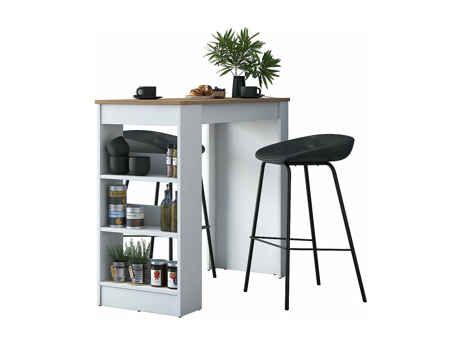 Table fixe Navi, Etagère de cuisine, Consolle à manger, Tablette rectangulaire fixe, 120x50h100 cm, Noyer et Blanc