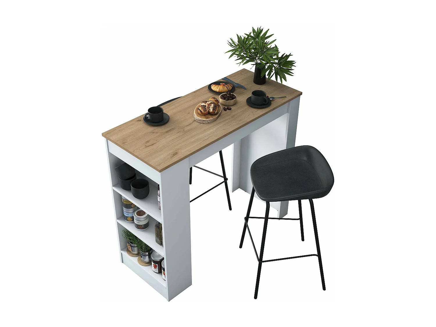 Dpanucc vaste tafel, keukenplank, eetkamerconsole, vaste rechthoekige plank, 120x50h100 cm, walnoot en wit