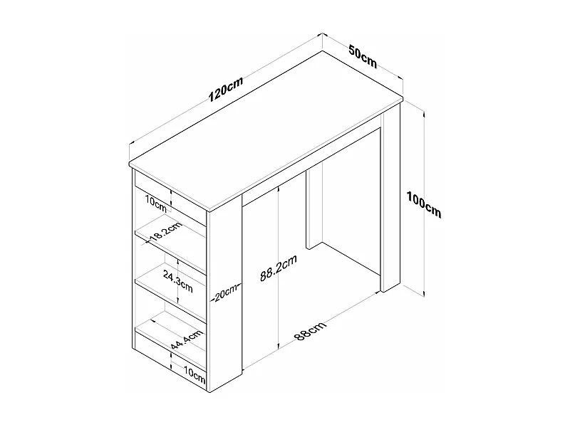 Dpanucc vaste tafel, keukenplank, eetkamerconsole, vaste rechthoekige plank, 120x50h100 cm, walnoot en wit