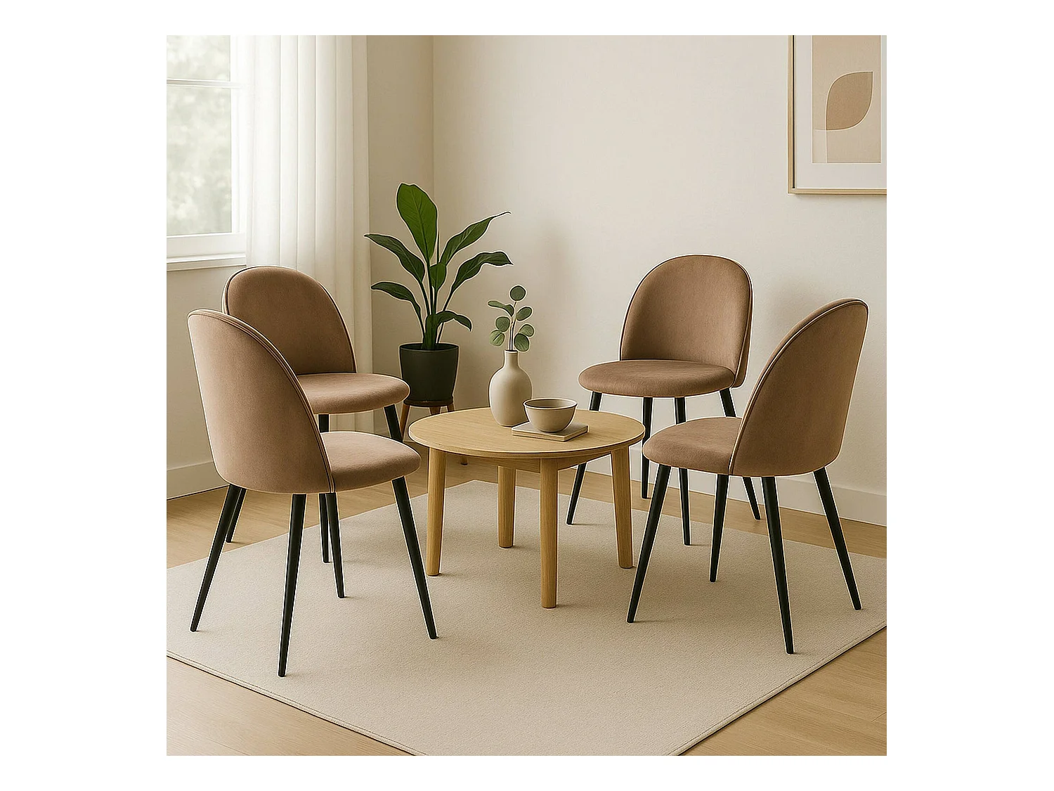 Ensemble de 4 chaises Stinson, Fauteuil recouvert de velours, Chaise de salle à manger rembourrée, Siège de réunion, 51x54h82 cm, Gris