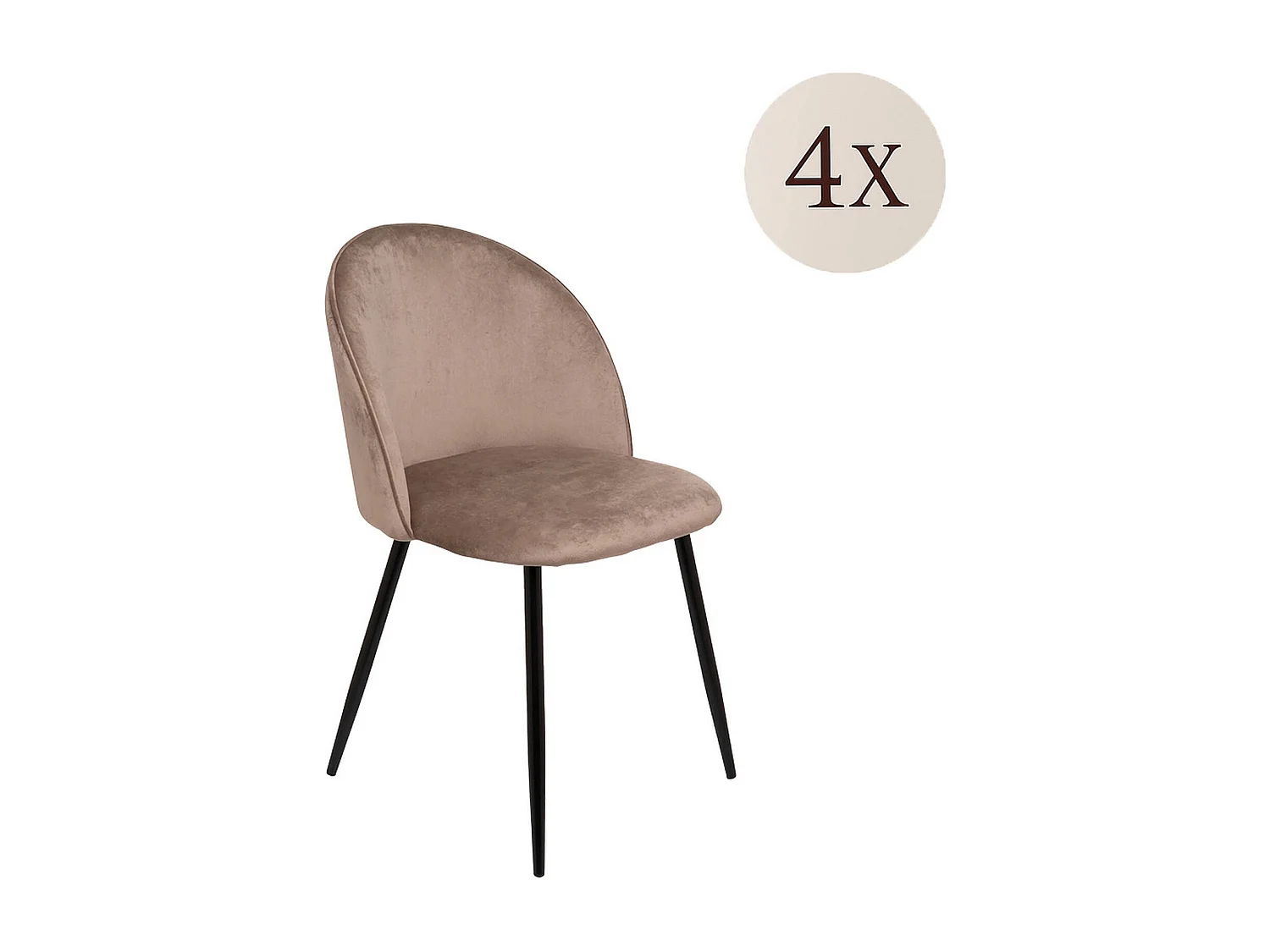 Ensemble de 4 chaises Stinson, Fauteuil recouvert de velours, Chaise de salle à manger rembourrée, Siège de réunion, 51x54h82 cm, Gris