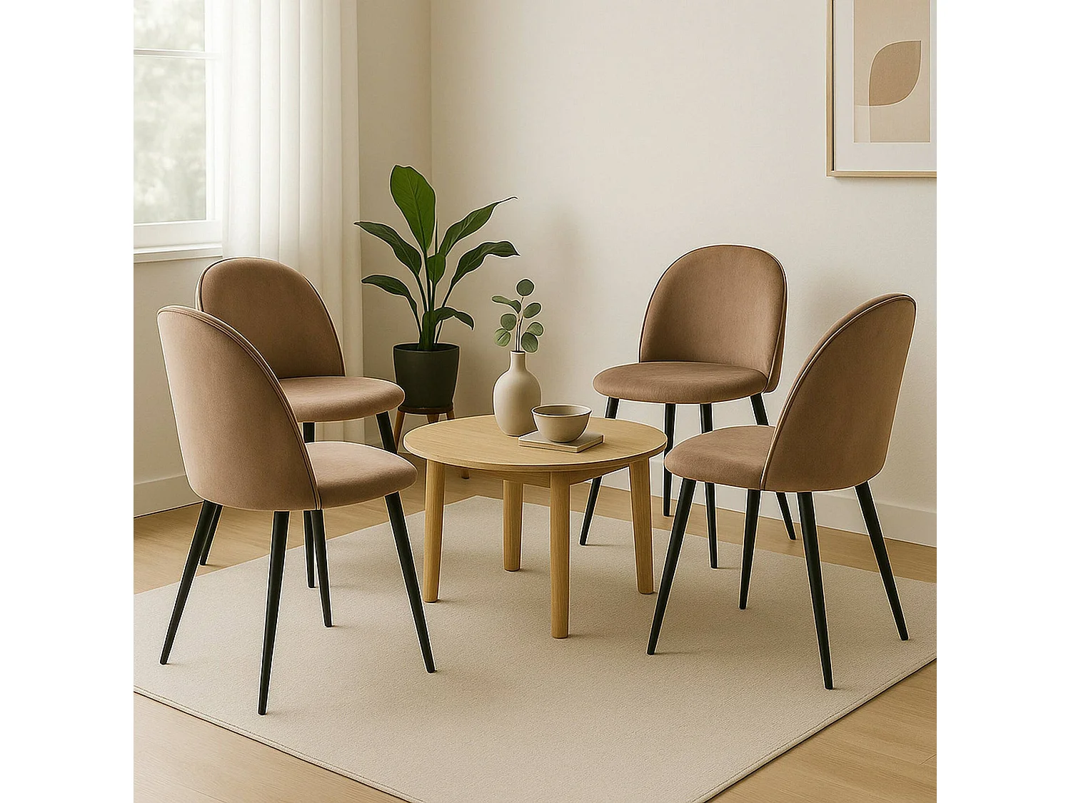 Ensemble de 4 chaises Stinson, Fauteuil recouvert de velours, Chaise de salle à manger rembourrée, Siège de réunion, 51x54h82 cm, Gris