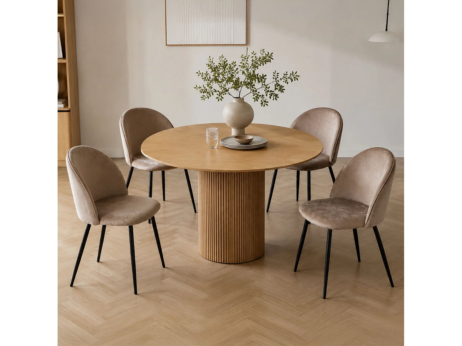 Ensemble de 4 chaises Stinson, Fauteuil recouvert de velours, Chaise de salle à manger rembourrée, Siège de réunion, 51x54h82 cm, Gris