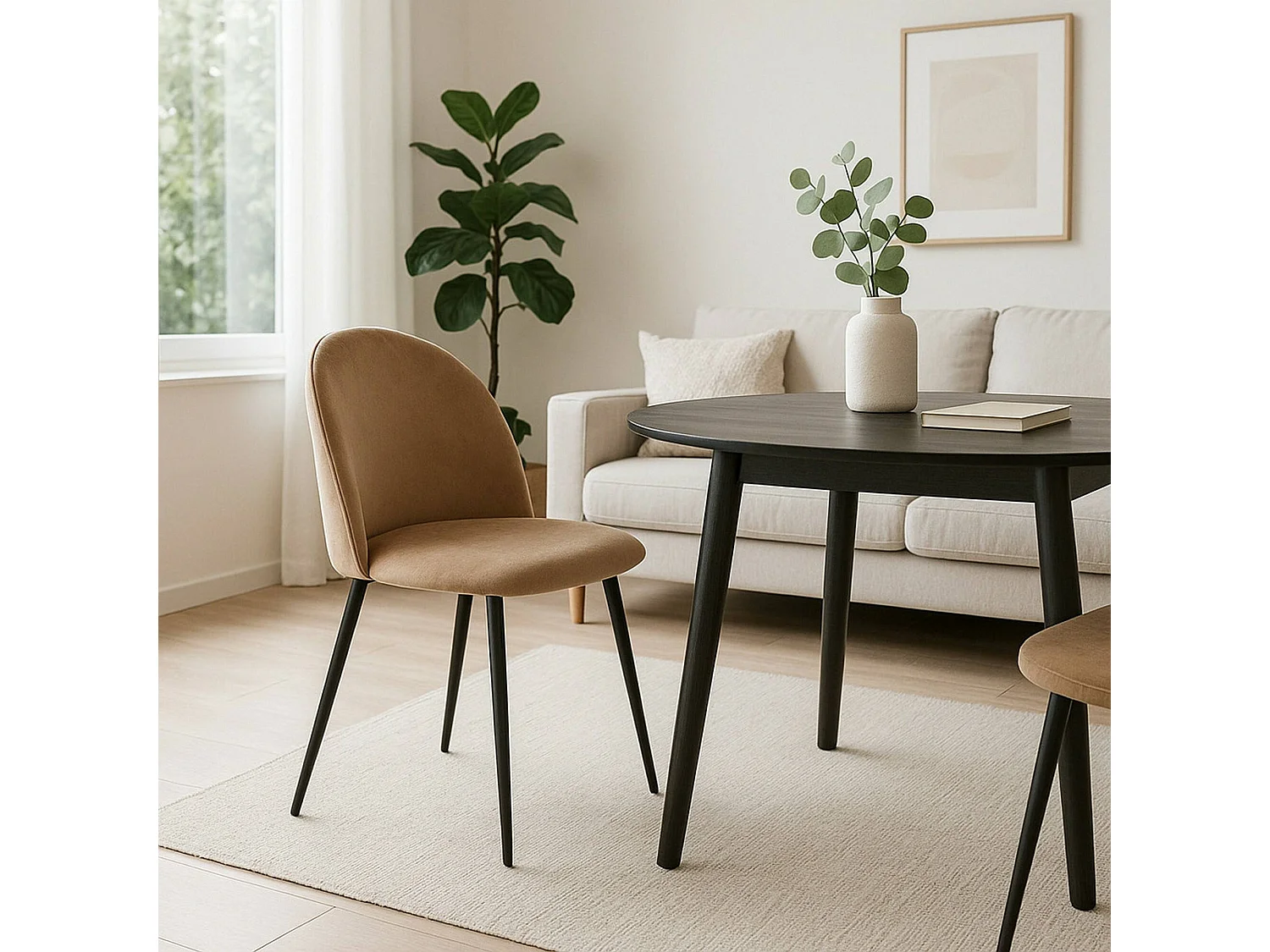 Cadeira Dabruzzes, Poltrona estofadaEm veludo, Cadeira de jantar estofada, Assento de reunião, 51x54h82 cm, Areia