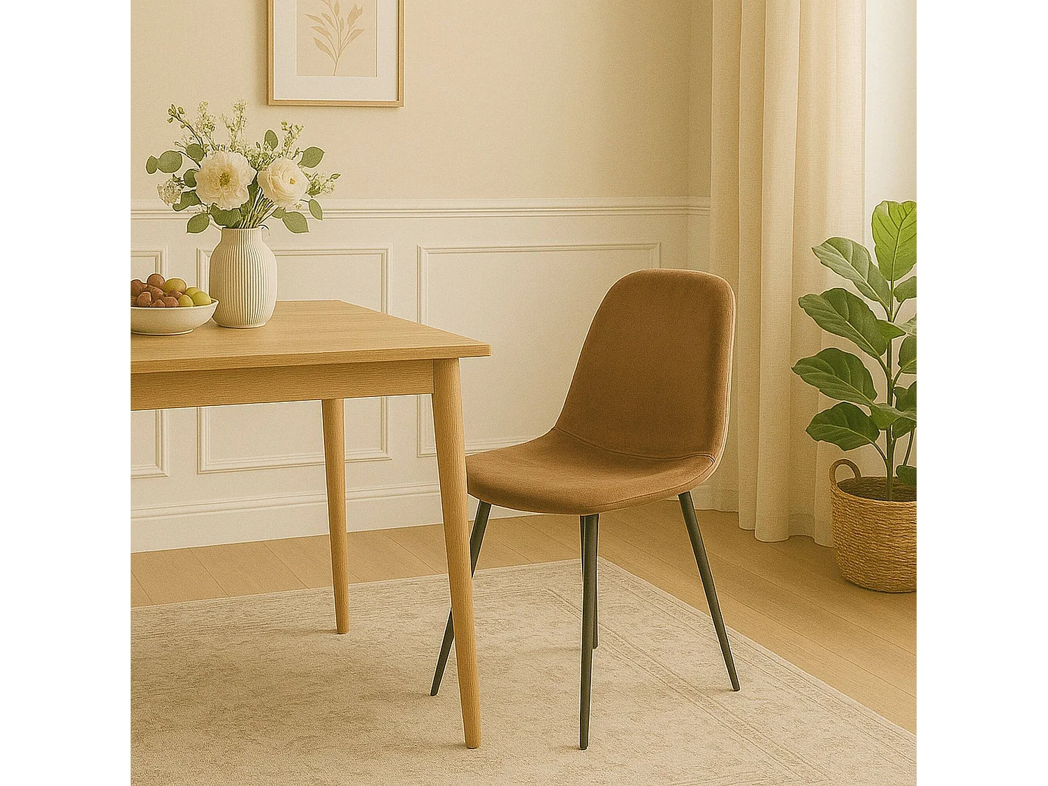 AlsDia Dacampor, Fluwelen gestoffeerde fauteuil, Gestoffeerde eetkamerstoel, Vergaderstoel, 45x56h87 cm, Zand