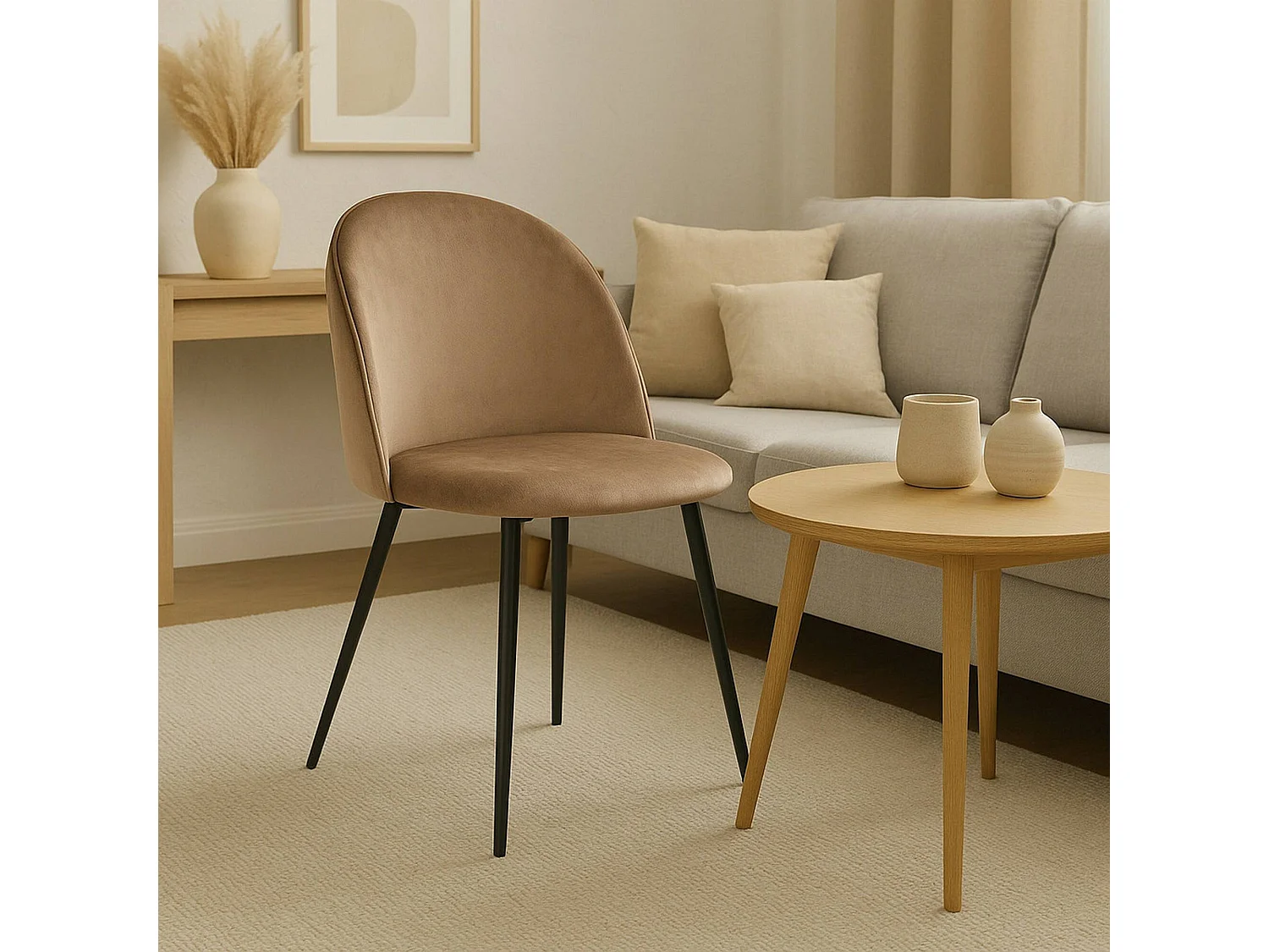 Chaise Stinson, Fauteuil recouvert de velours, Chaise de salle à manger rembourrée, Siège de réunion, 51x54h82 cm, Gris