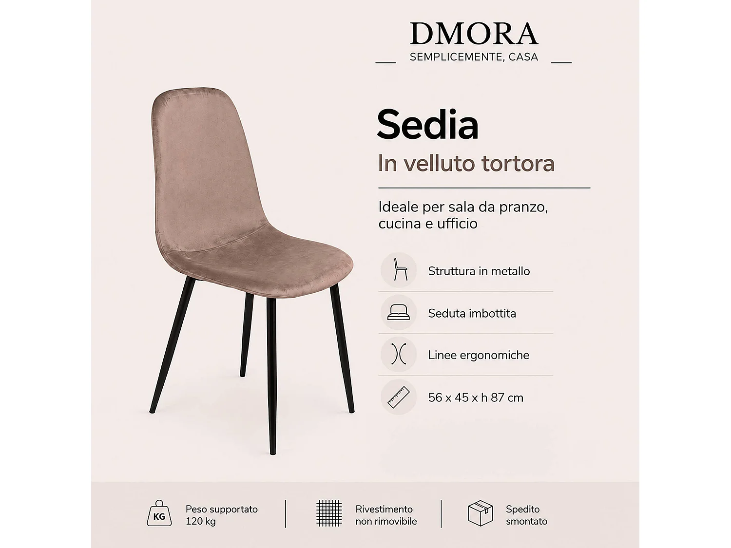 Dacampor Stoel, Fluwelen Gestoffeerde Fauteuil, Gestoffeerde Eetkamerstoel, Vergaderstoel, 45x56h87 cm, Grijs