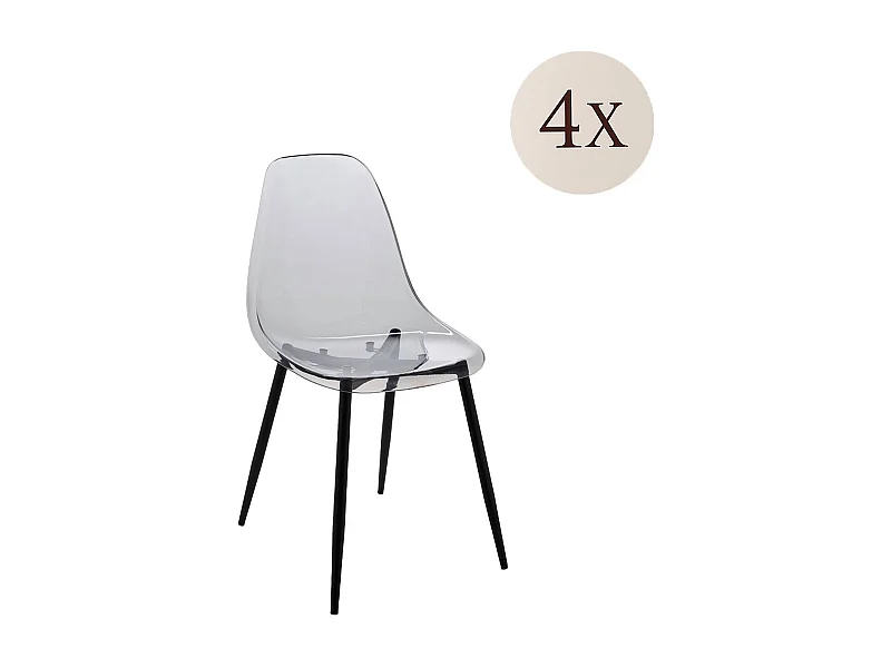 Dmora - Set di 4 sedie Amstrong, 53x46h81 cm, Fumé