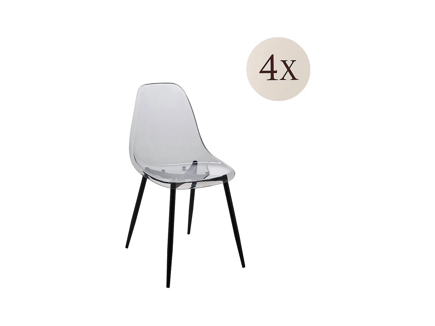 Lot de 4 chaises Agate, fauteuil PET, Chaise de salle à manger ergonomique, Siège de réunion, 53x46h81 cm, Fumée